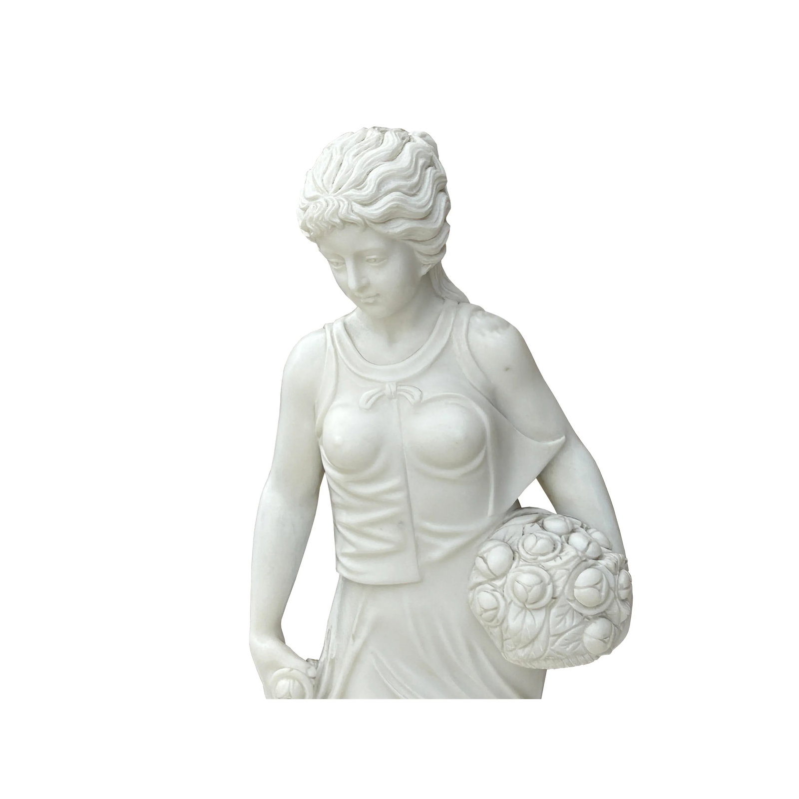 48" White Marble Hand-Carved Venus Aphrodite Flower Basket Statue Sculpture - 4