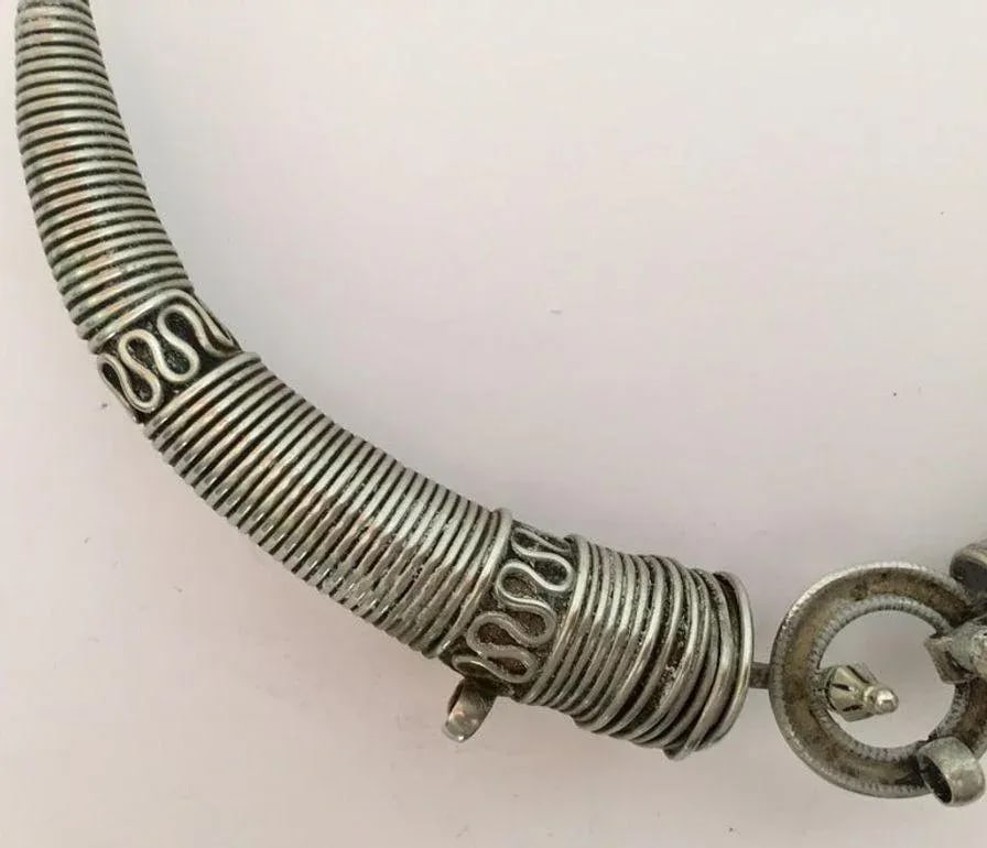 Traditional Silver Torque Necklace Chocker From Rajasthan India - 11