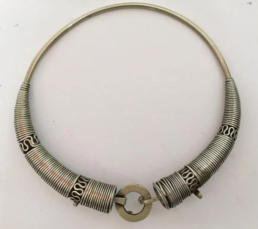 Traditional Silver Torque Necklace Chocker From Rajasthan India - 5