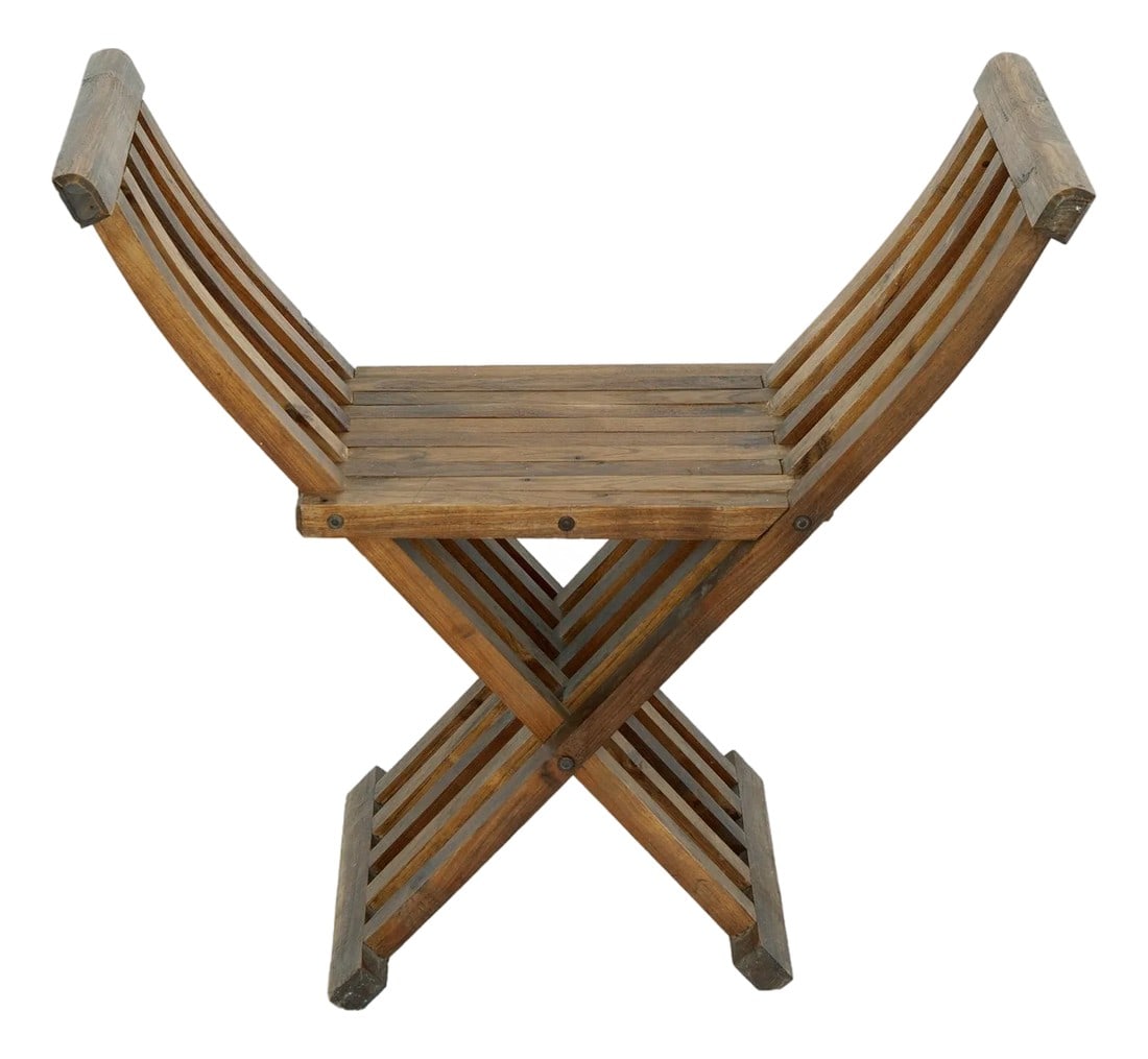 1970s Vintage Handcrafted Folding Peruvian Chair: A Vintage Beautifully Hancrafted Folding Chair Imported from Peru. Made of wood. Condition: Alterations: Original Condition Unaltered Imperfections: Some Imperfections Condition Notes: Good Overall