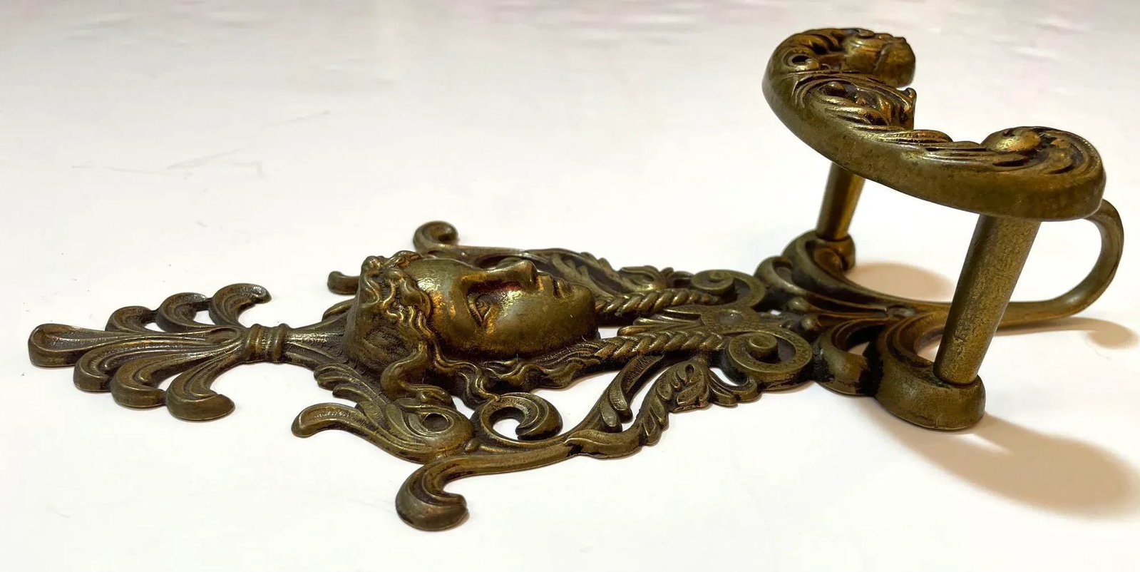 Antique Ornate Italian Figural Architectural Cast Brass Wall Hook Decor Set of 3 - 10