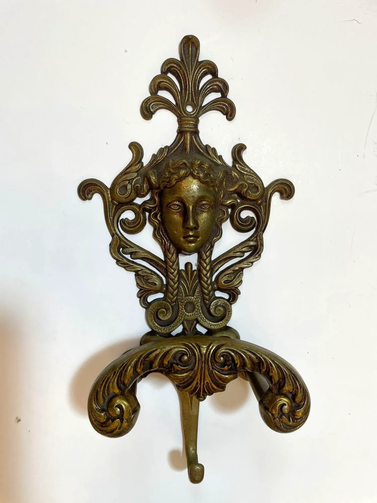 Antique Ornate Italian Figural Architectural Cast Brass Wall Hook Decor Set of 3 - 12