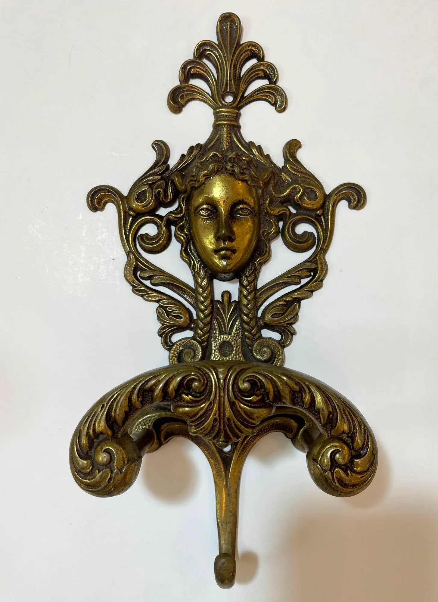 Antique Ornate Italian Figural Architectural Cast Brass Wall Hook Decor Set of 3 - 3