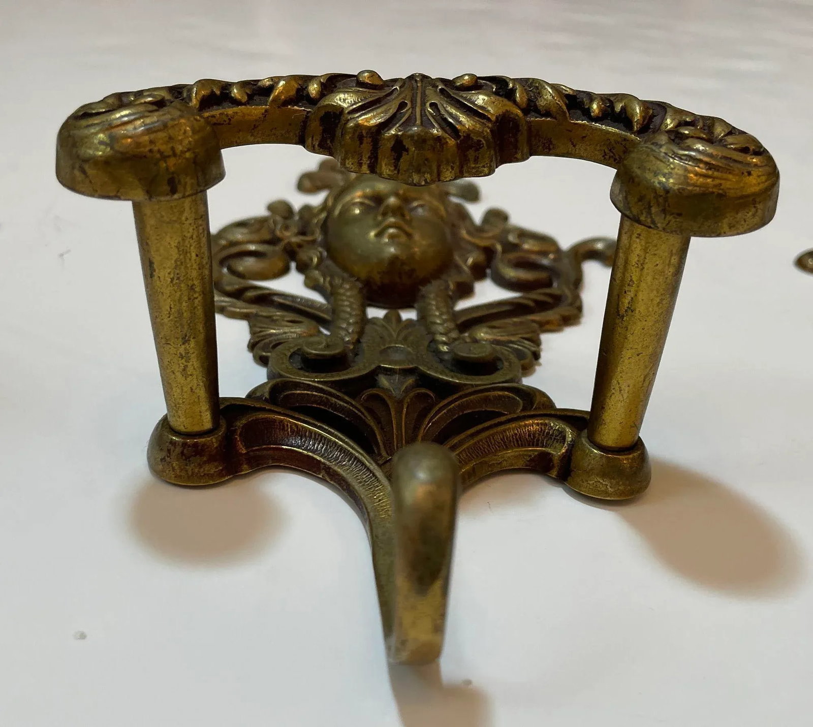 Antique Ornate Italian Figural Architectural Cast Brass Wall Hook Decor Set of 3 - 4