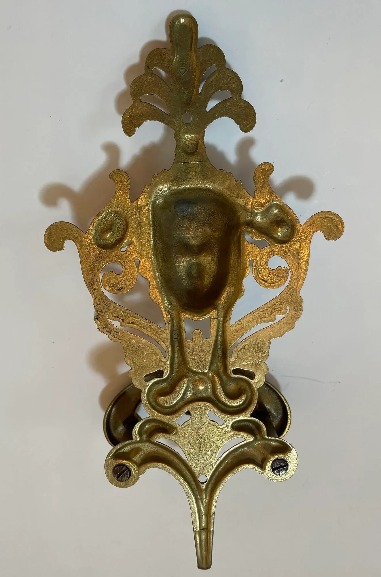Antique Ornate Italian Figural Architectural Cast Brass Wall Hook Decor Set of 3 - 6