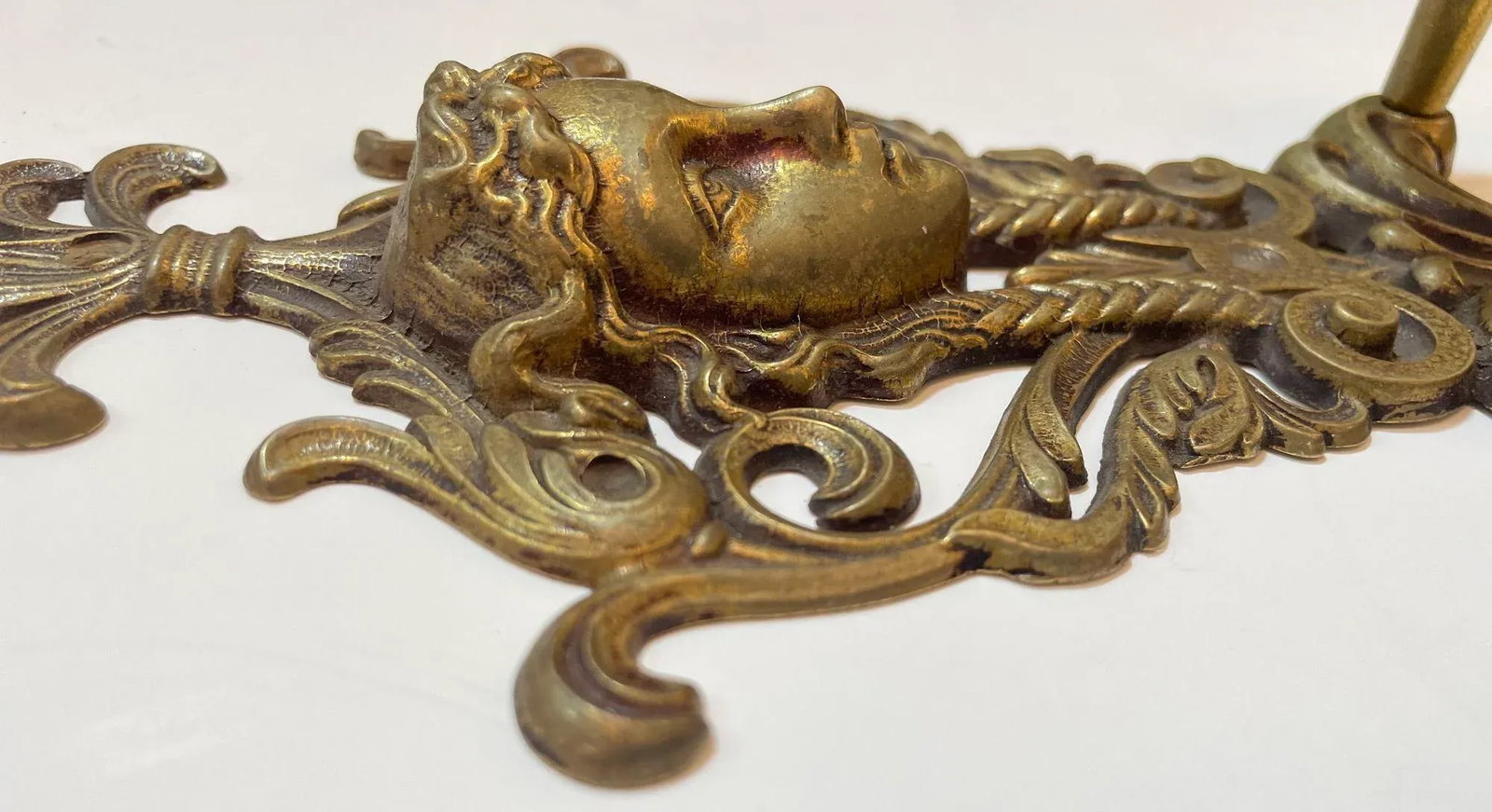 Antique Ornate Italian Figural Architectural Cast Brass Wall Hook Decor Set of 3 - 7