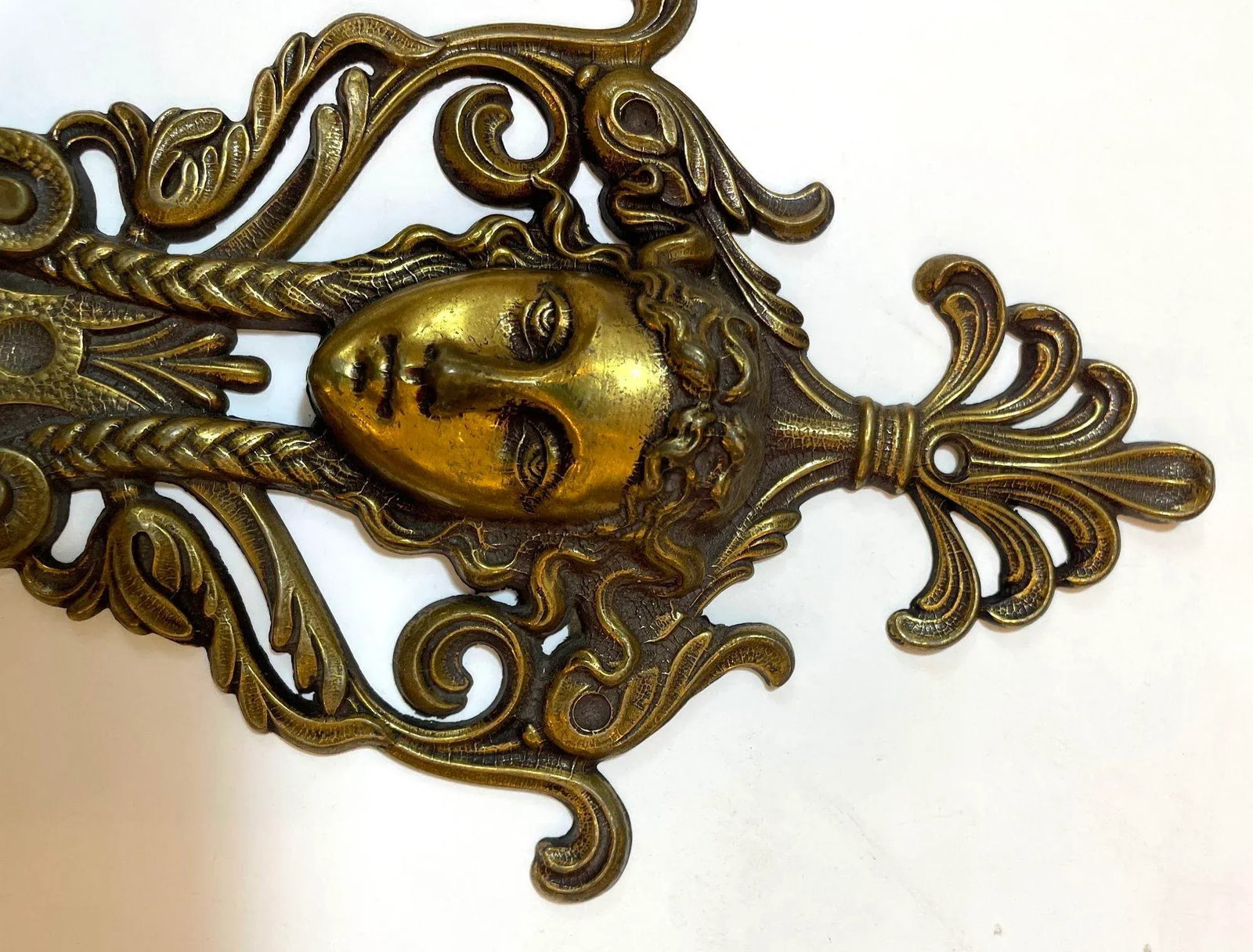 Antique Ornate Italian Figural Architectural Cast Brass Wall Hook Decor Set of 3 - 8