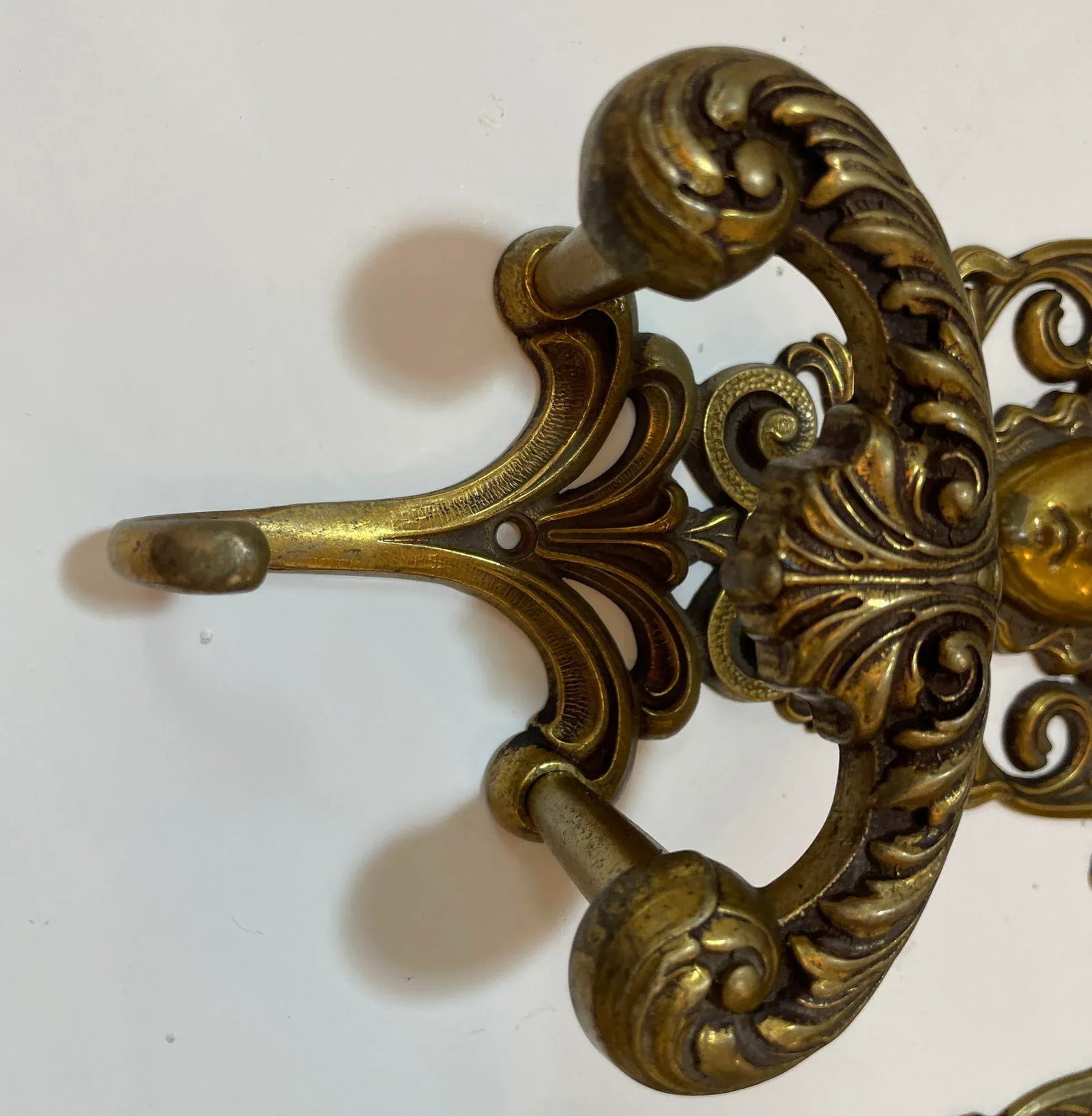 Antique Ornate Italian Figural Architectural Cast Brass Wall Hook Decor Set of 3 - 9