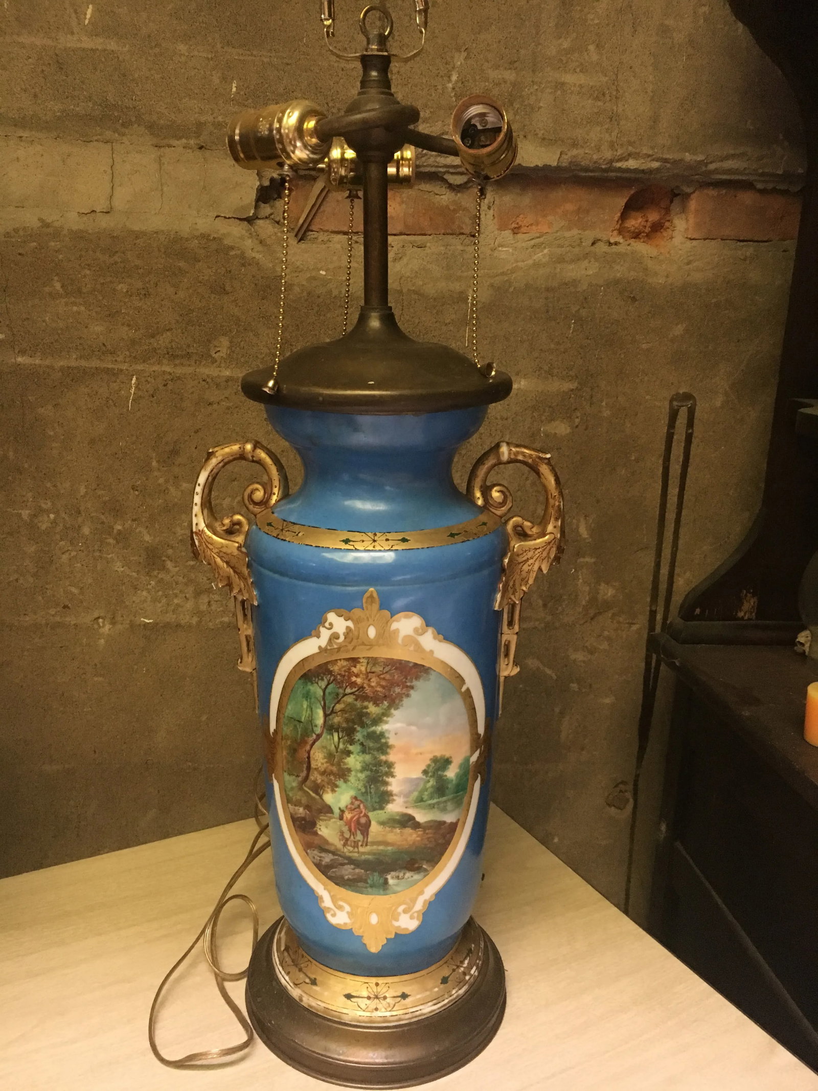 Large Paris Porcelain Hand Painted 3-Light Table Lamp - 12