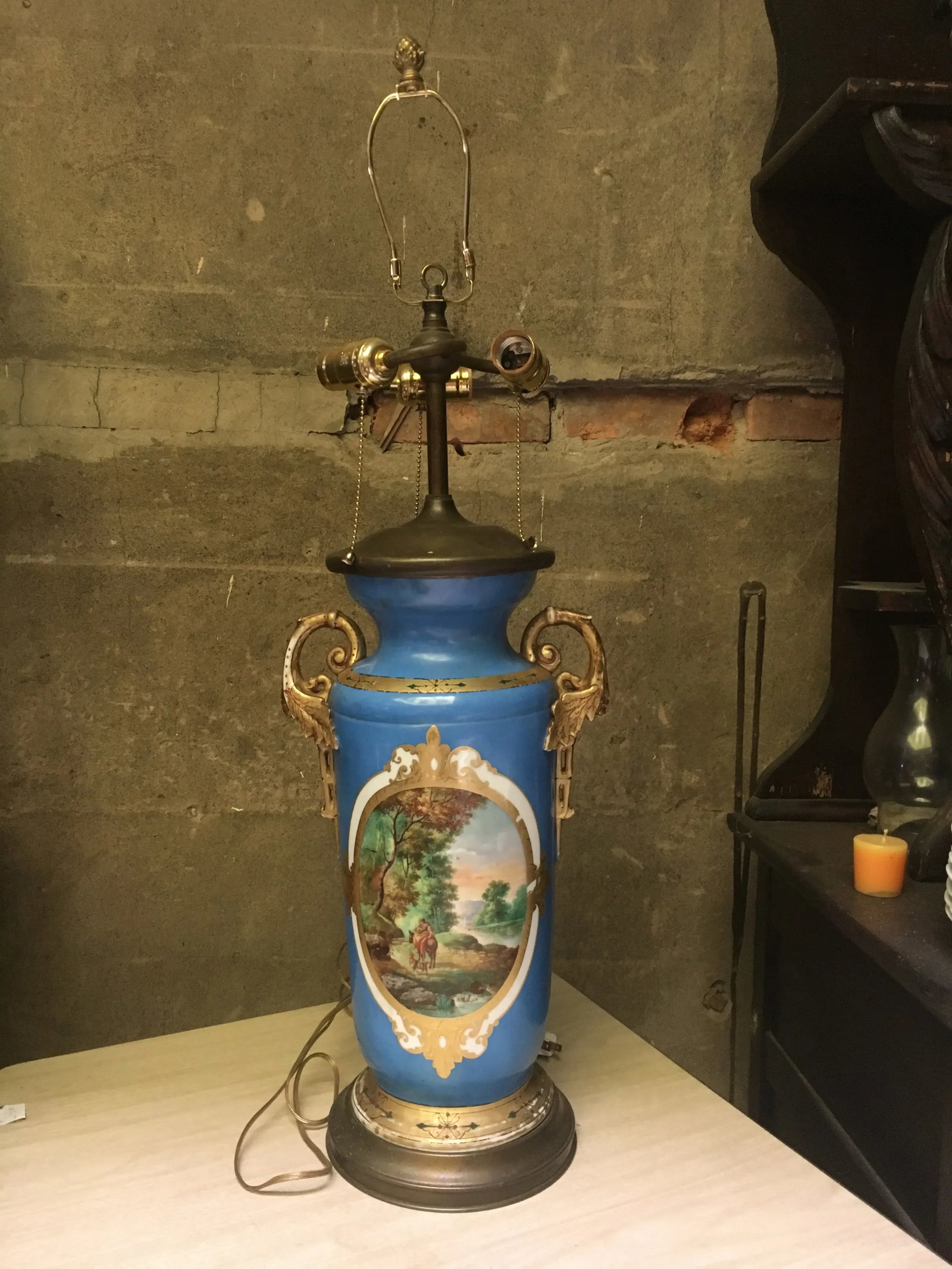 Large Paris Porcelain Hand Painted 3-Light Table Lamp - 13