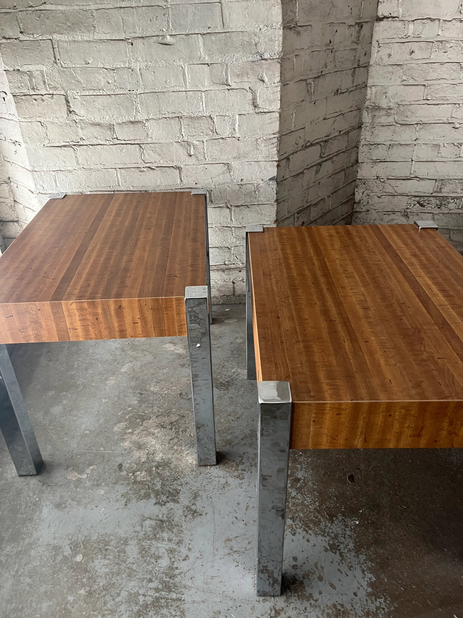 Pair of 1970s Mid-Century Modern Wood Laminate & Chrome Side Tables - 10