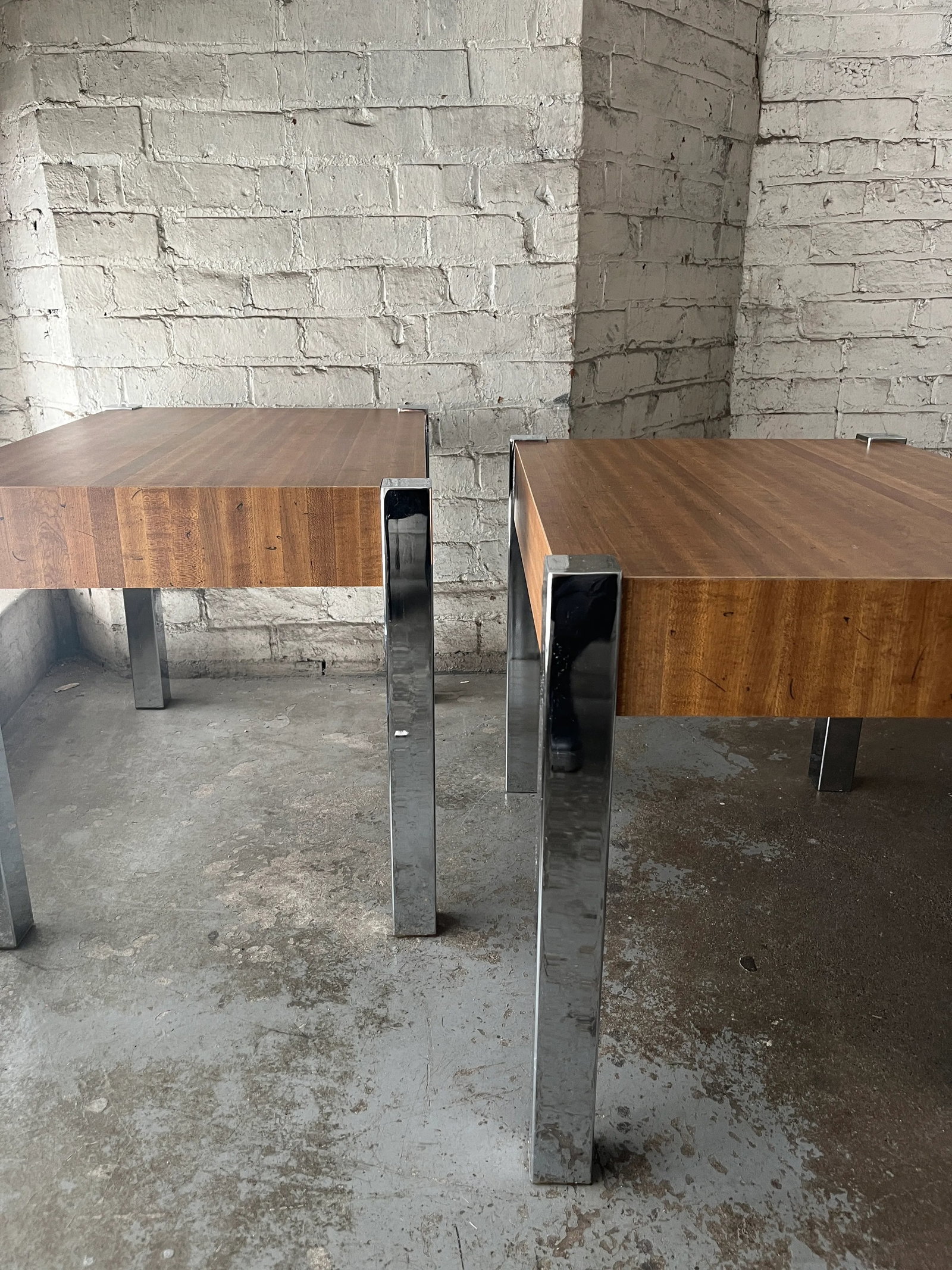 Pair of 1970s Mid-Century Modern Wood Laminate & Chrome Side Tables - 11