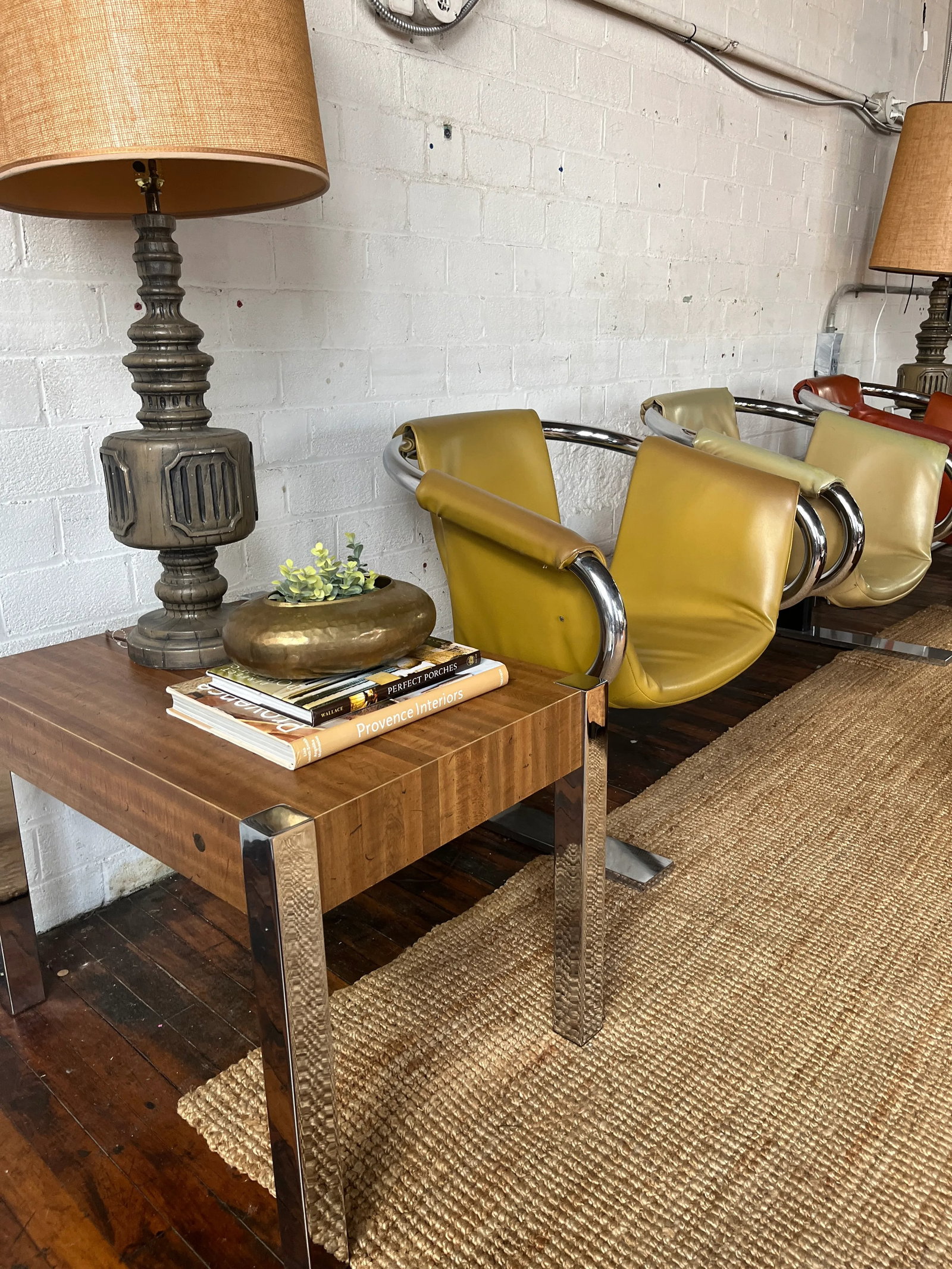 Pair of 1970s Mid-Century Modern Wood Laminate & Chrome Side Tables - 12