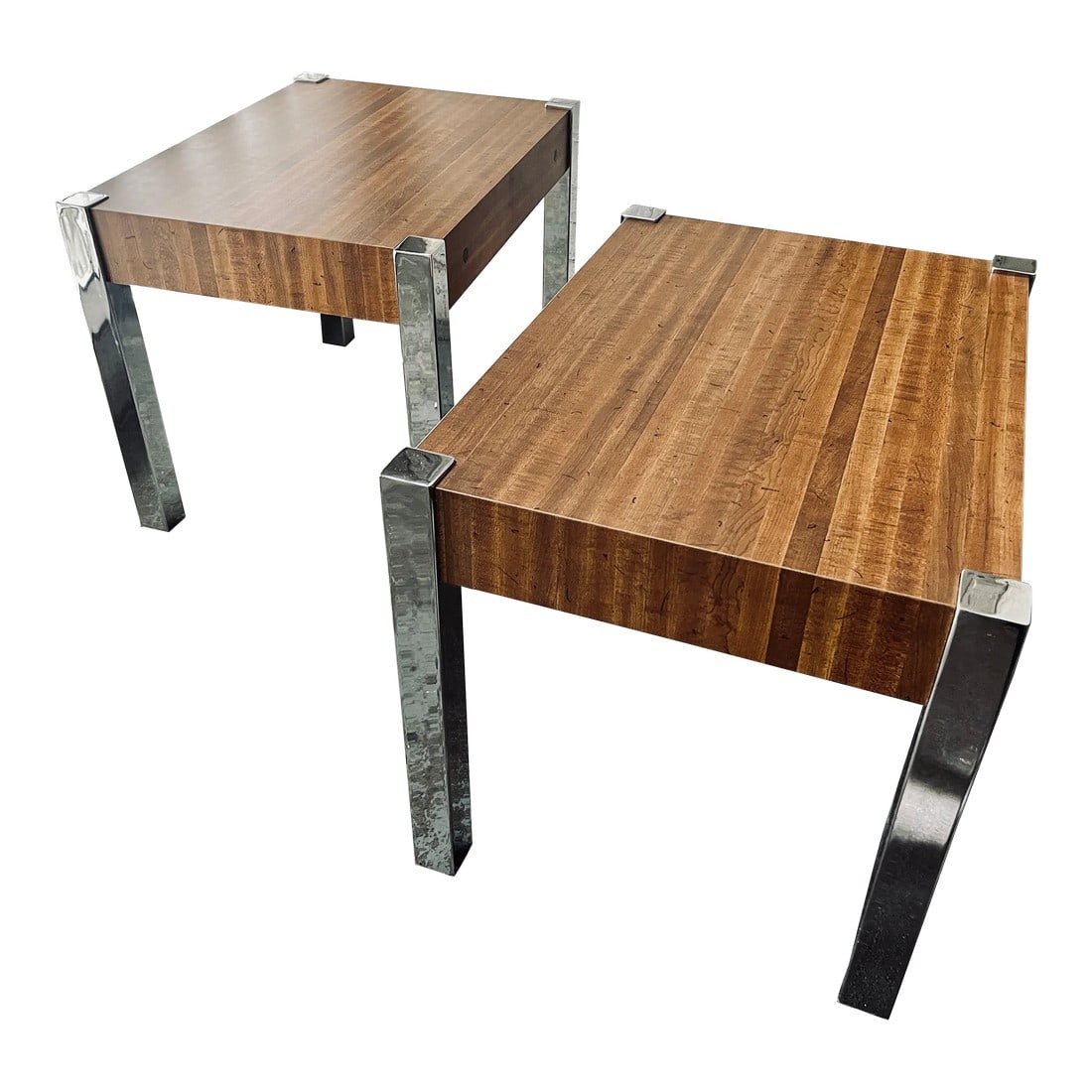 Pair of 1970s Mid-Century Modern Wood Laminate & Chrome Side Tables (1 of 12)