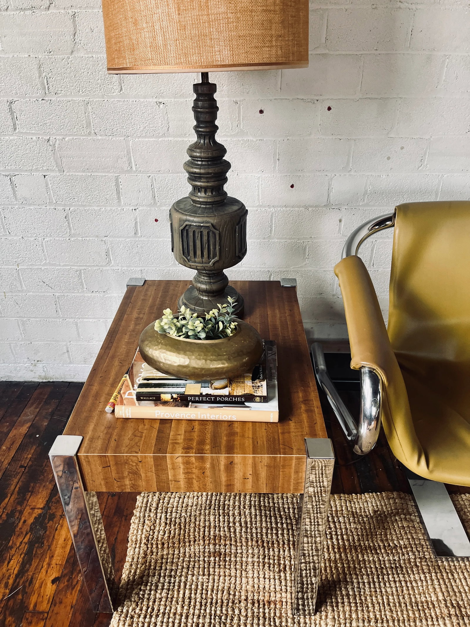 Pair of 1970s Mid-Century Modern Wood Laminate & Chrome Side Tables - 4