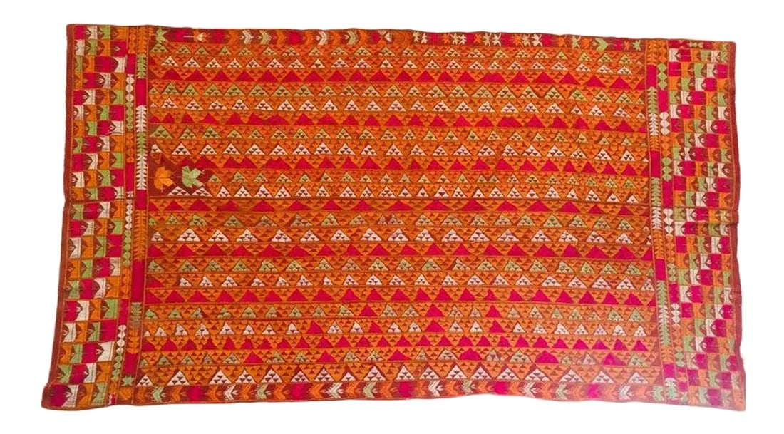20th Century Phulkari Wedding Shawl, Silk Embroidery on Cotton (1 of 13)