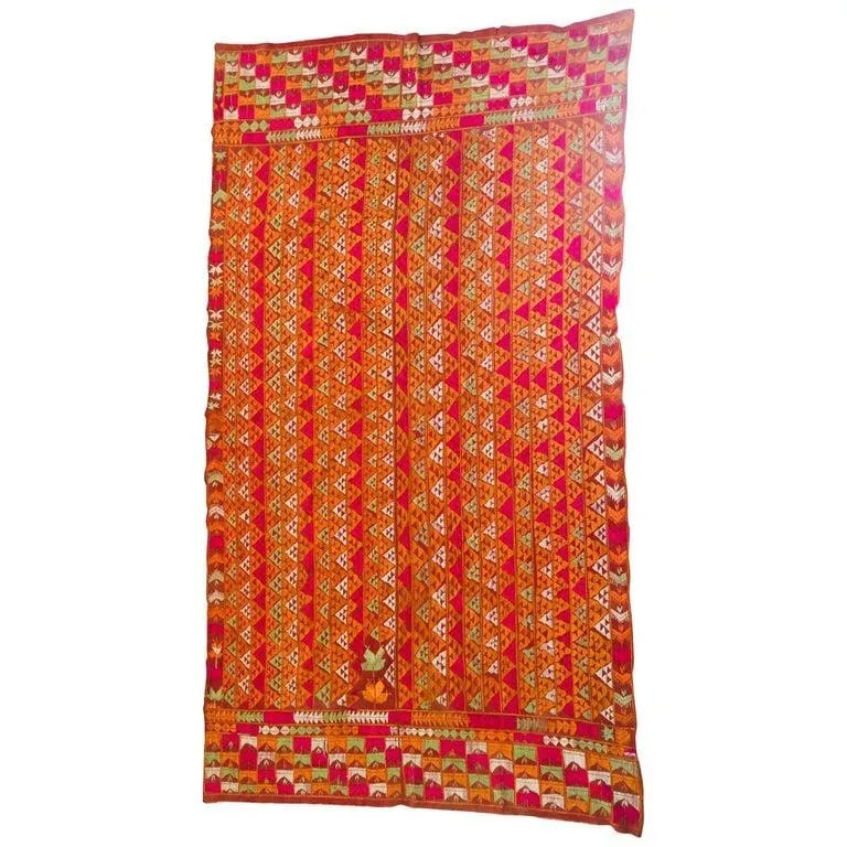 20th Century Phulkari Wedding Shawl, Silk Embroidery on Cotton - 3