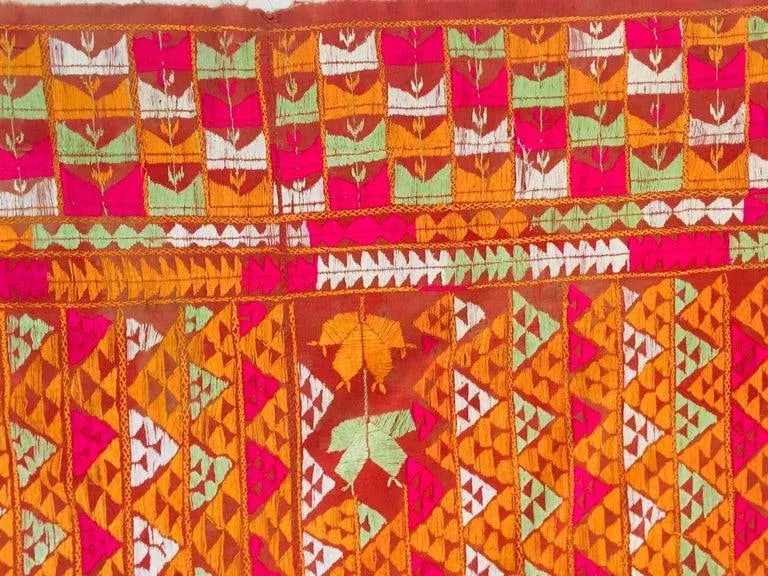 20th Century Phulkari Wedding Shawl, Silk Embroidery on Cotton - 5
