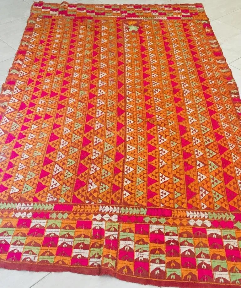 20th Century Phulkari Wedding Shawl, Silk Embroidery on Cotton - 6