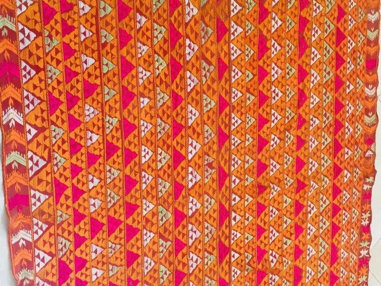 20th Century Phulkari Wedding Shawl, Silk Embroidery on Cotton - 7