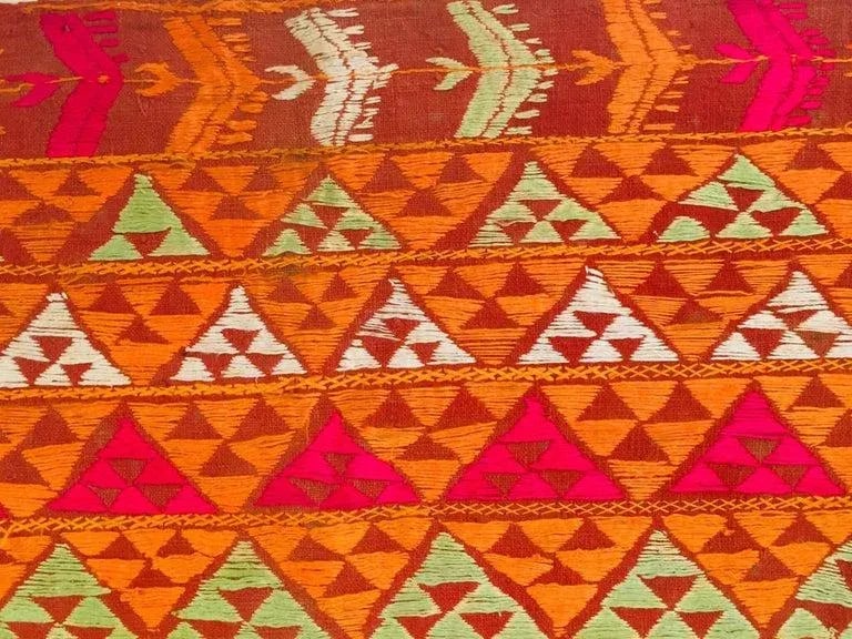 20th Century Phulkari Wedding Shawl, Silk Embroidery on Cotton - 9