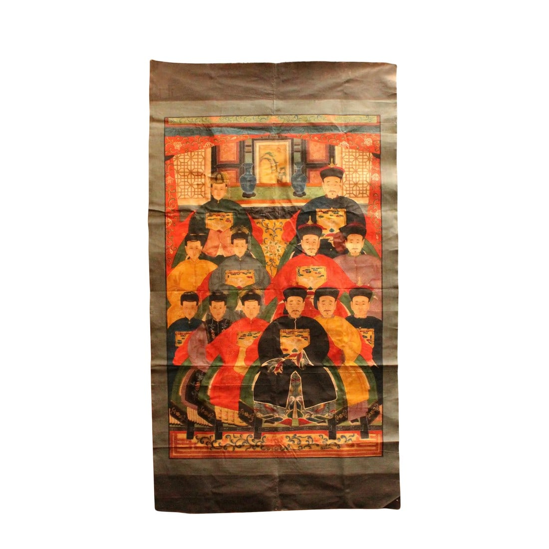 Chinese Hand-Painted Canvas Color Ink Ancestors Painting Art: This is a handpainted Chinese accent decorative canvas art with Ancient Chinese ancestors portrait theme. Outline, dressing, details, coloring and the face are finished by a person specialized.