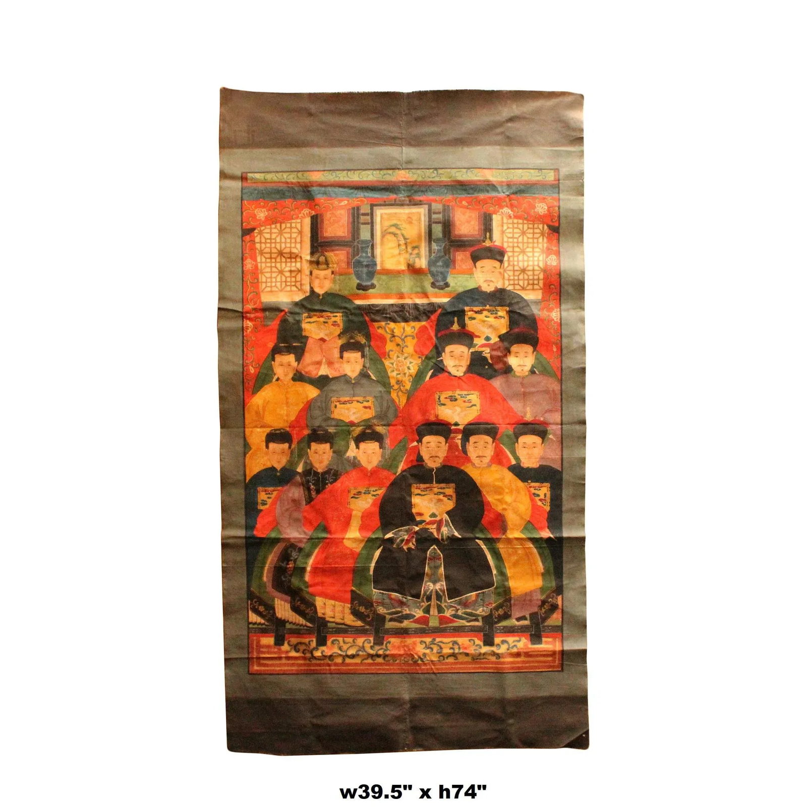 Chinese Hand-Painted Canvas Color Ink Ancestors Painting Art - 2