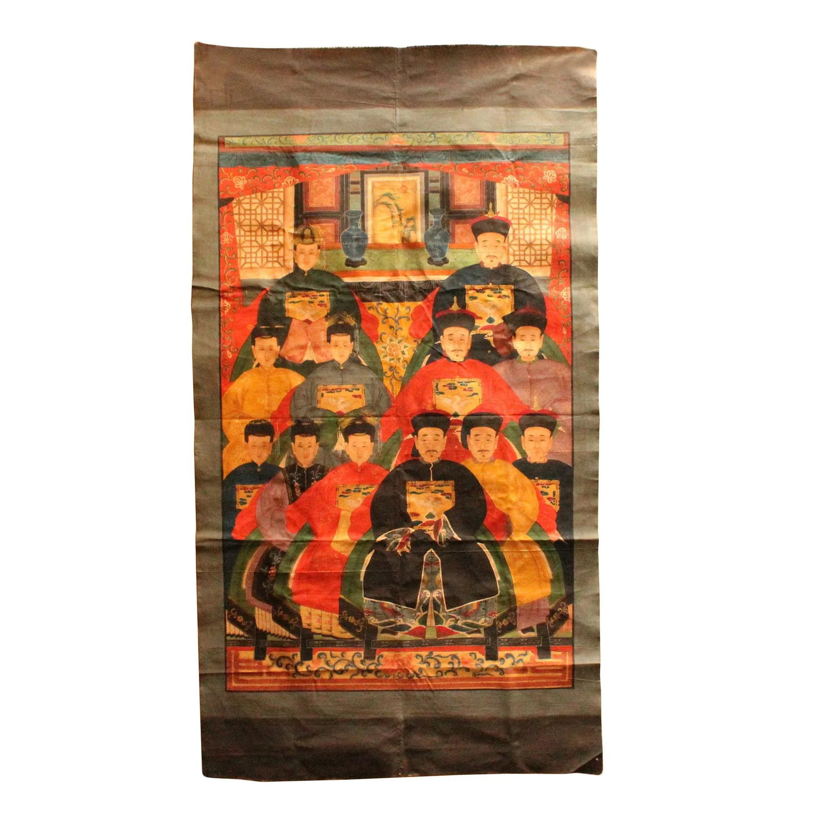 Chinese Hand-Painted Canvas Color Ink Ancestors Painting Art - 3