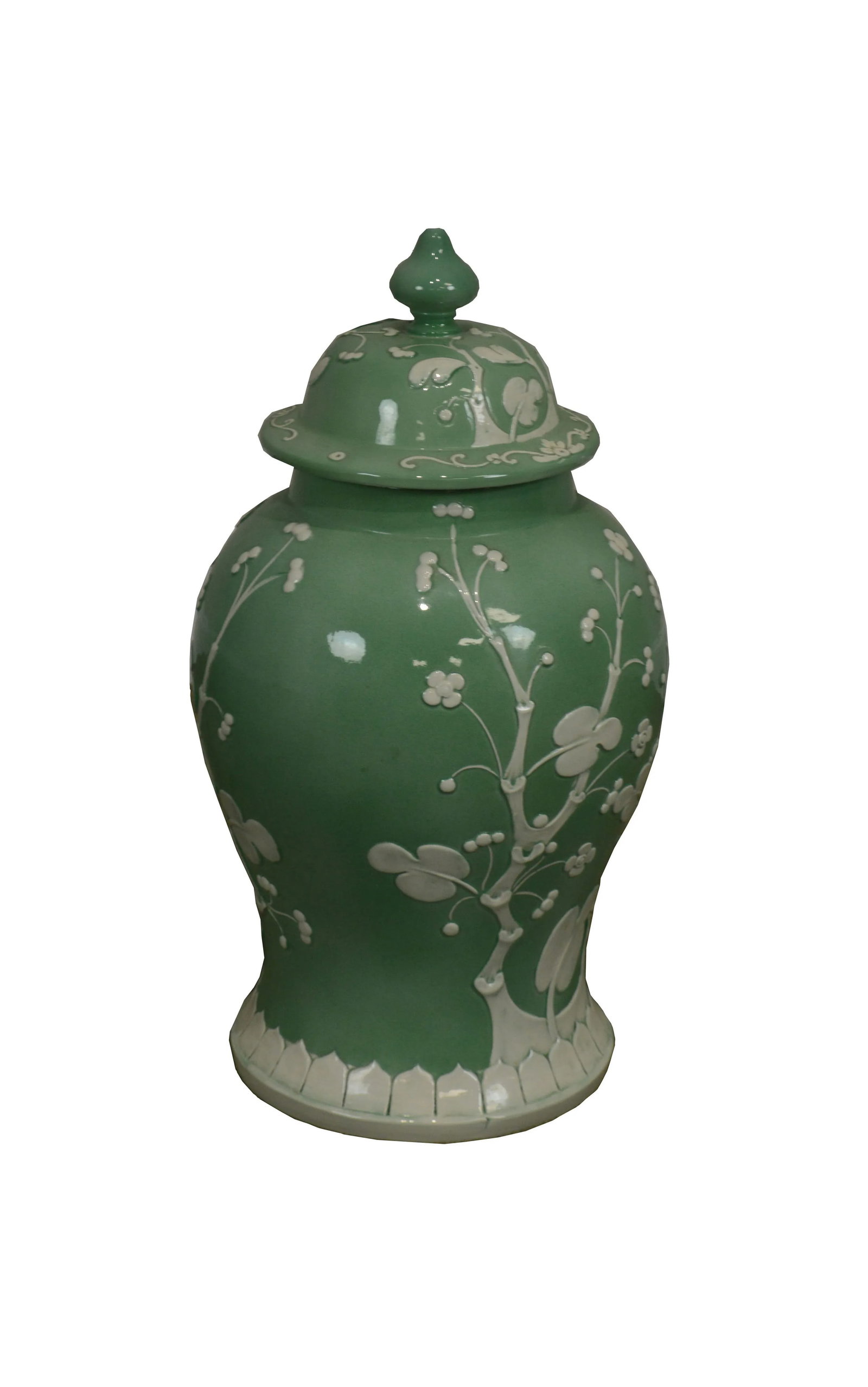 Green and White Italian PorcelaÃ¯n Pottery Lidded Canister - 13