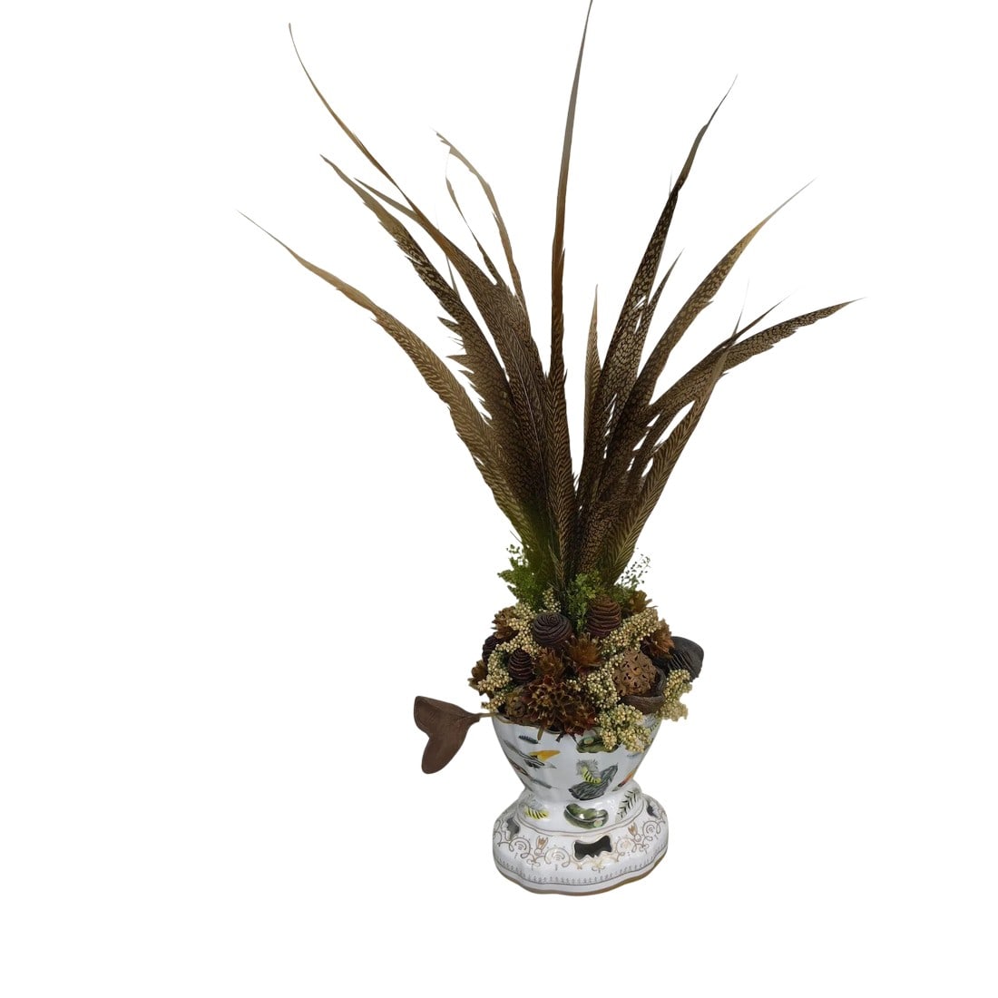 Chelsea House Porcelain Bowl Vase on Base With Feathers: High Quality Porcelain Bowl on Base with Decorative Feathers etc. Condition: Alterations: Original Condition Unaltered Imperfections: Some Imperfections Condition Notes: Clean Pre-Owned Condition.