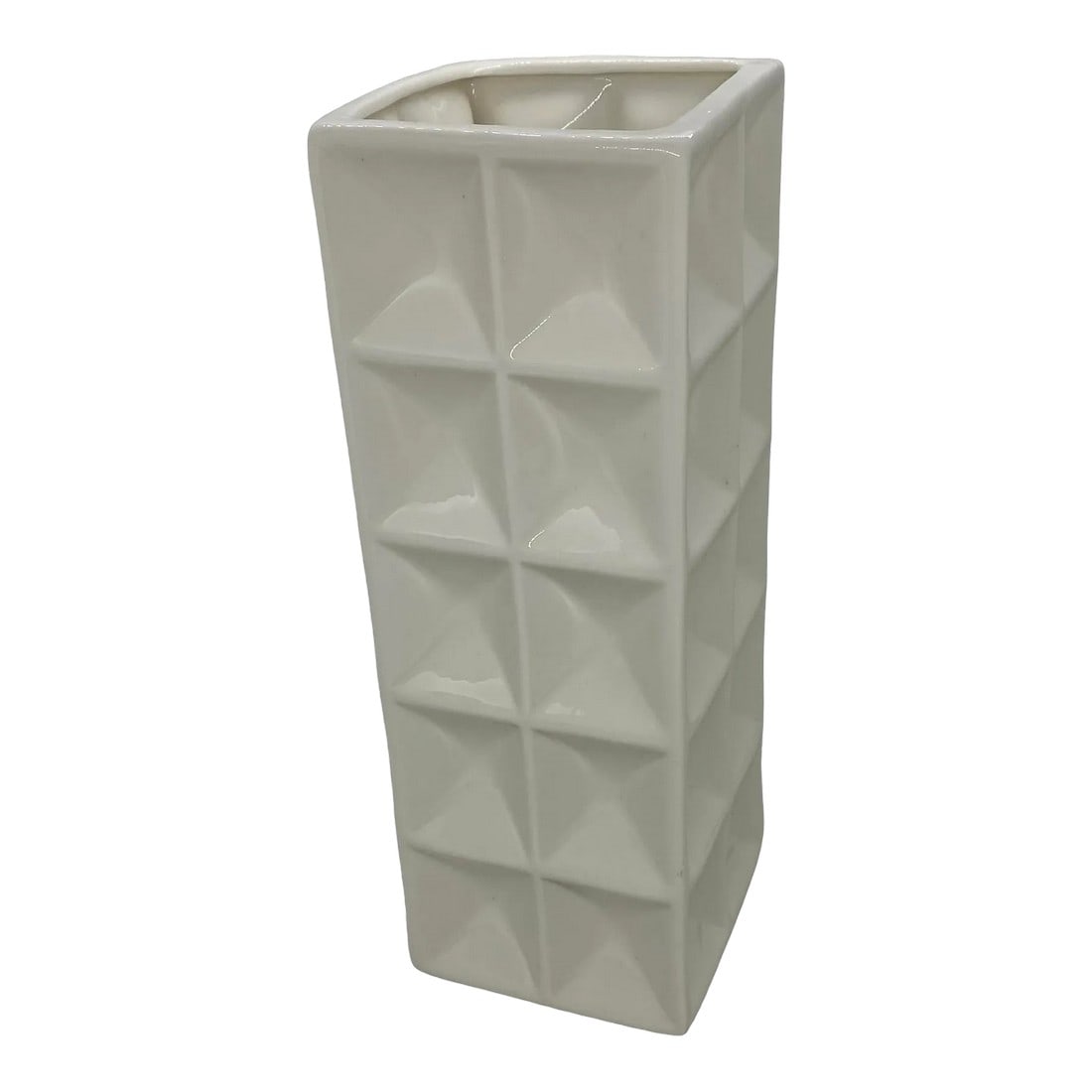 Nate Berkus Contemporary White Ceramic Square Geo Vase: Add a touch of modern elegance to your home with this Nate Berkus Contemporary White Ceramic Square Geo 11" Vase. Featuring a sleek geometric design, this vase is perfect for adding a sophisticated to