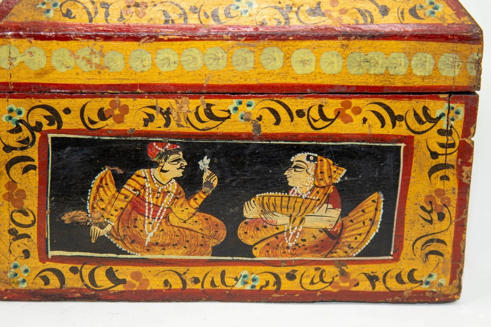 Anglo Raj Hand Painted Jewellery Wood Box 1920s - 10