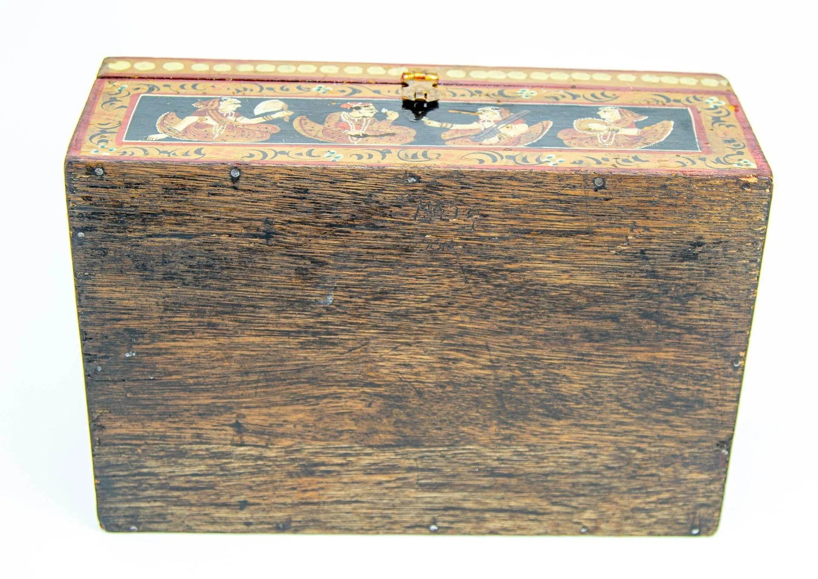 Anglo Raj Hand Painted Jewellery Wood Box 1920s - 12