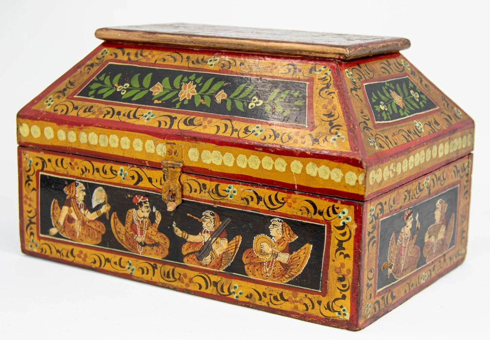 Anglo Raj Hand Painted Jewellery Wood Box 1920s - 2