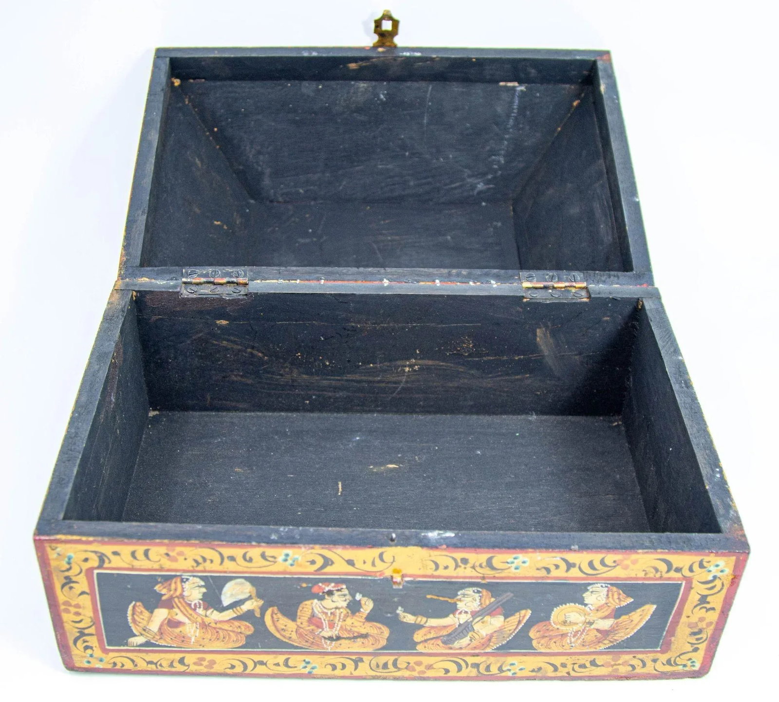 Anglo Raj Hand Painted Jewellery Wood Box 1920s - 4