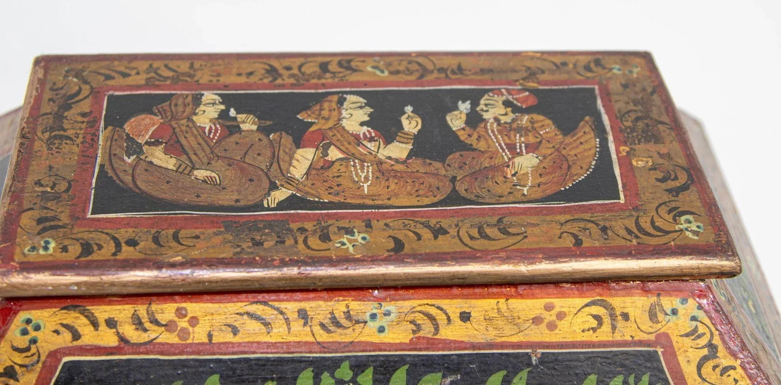 Anglo Raj Hand Painted Jewellery Wood Box 1920s - 5