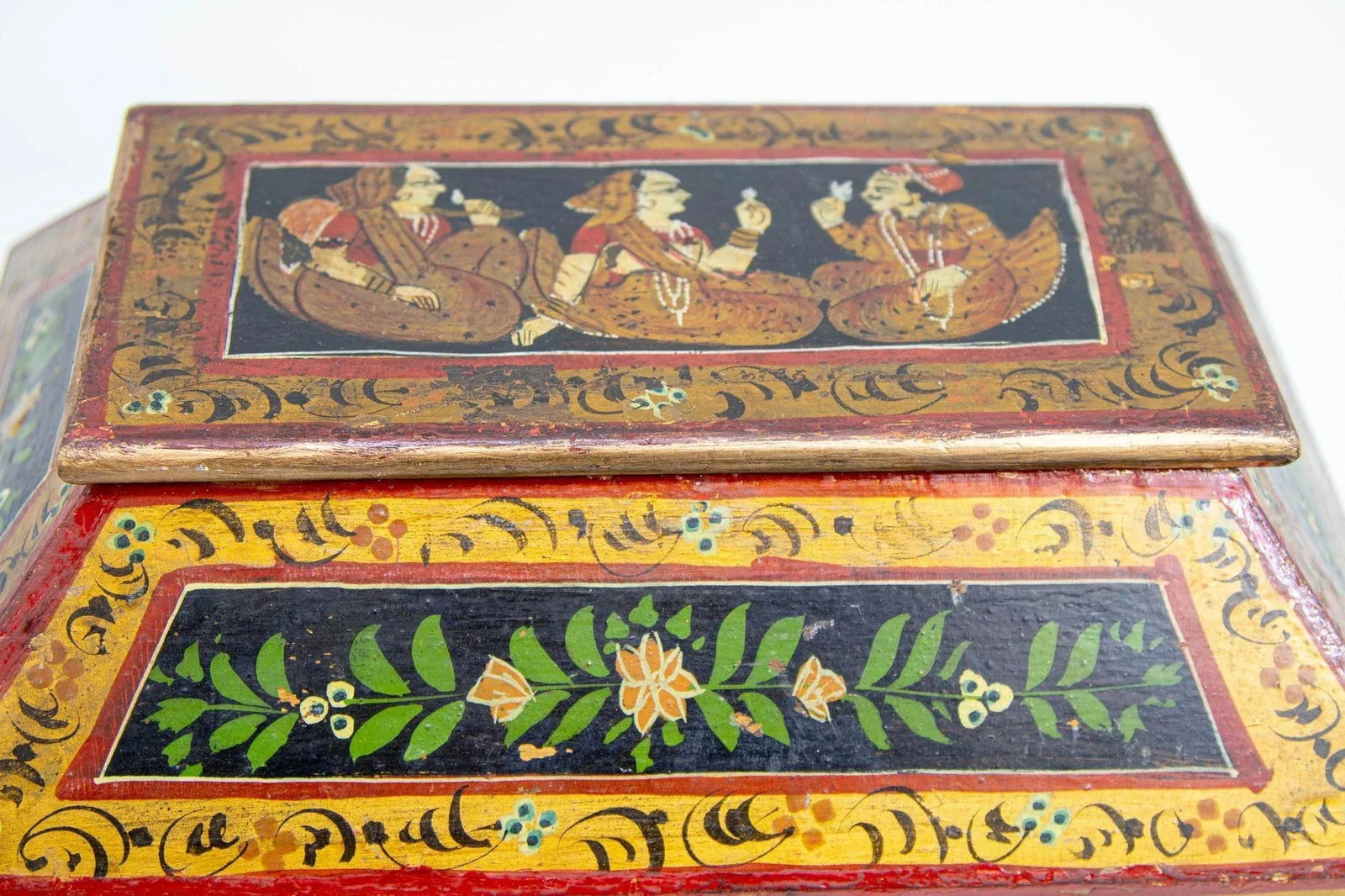 Anglo Raj Hand Painted Jewellery Wood Box 1920s - 6