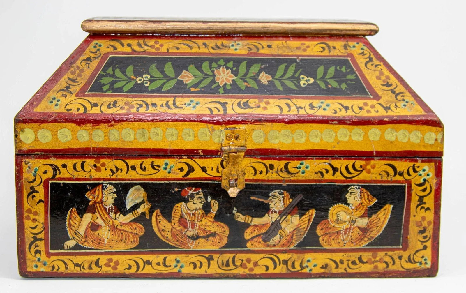 Anglo Raj Hand Painted Jewellery Wood Box 1920s - 7