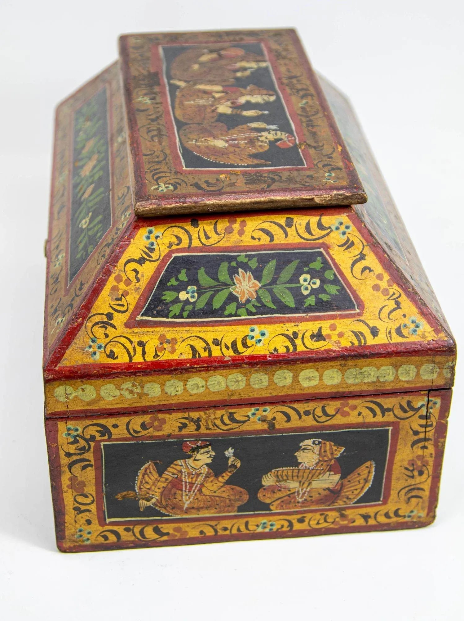 Anglo Raj Hand Painted Jewellery Wood Box 1920s - 8