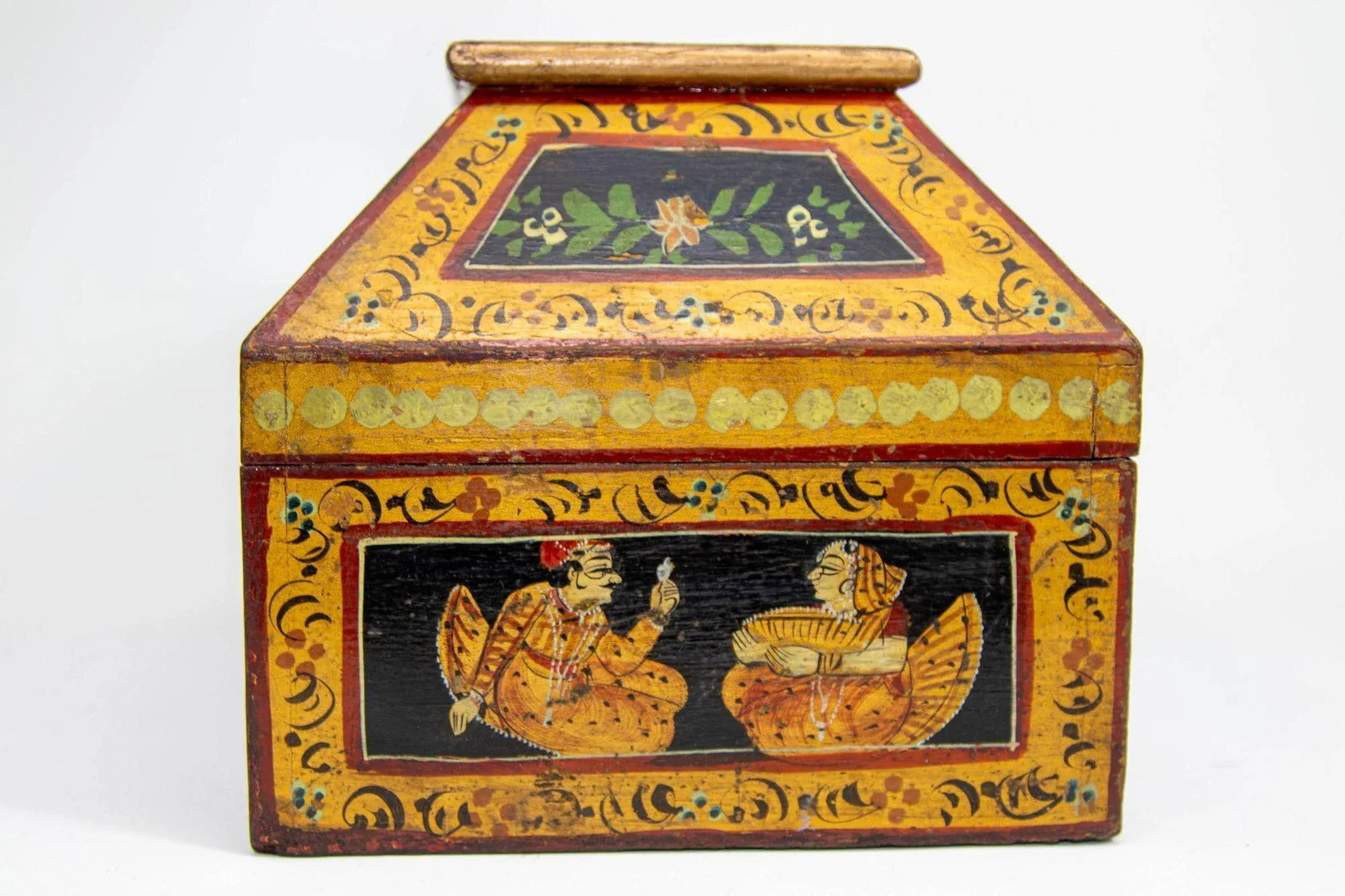 Anglo Raj Hand Painted Jewellery Wood Box 1920s - 9