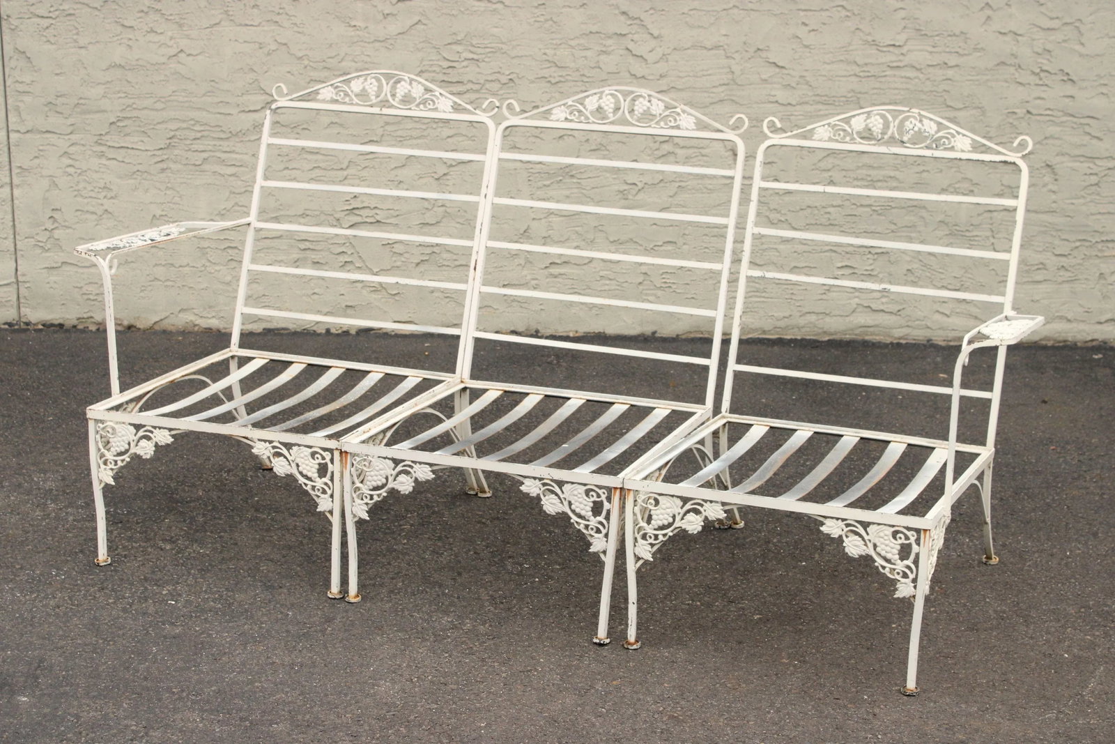Vintage Quality Wrought Iron Three Piece Outdoor Patio Sofa - 10