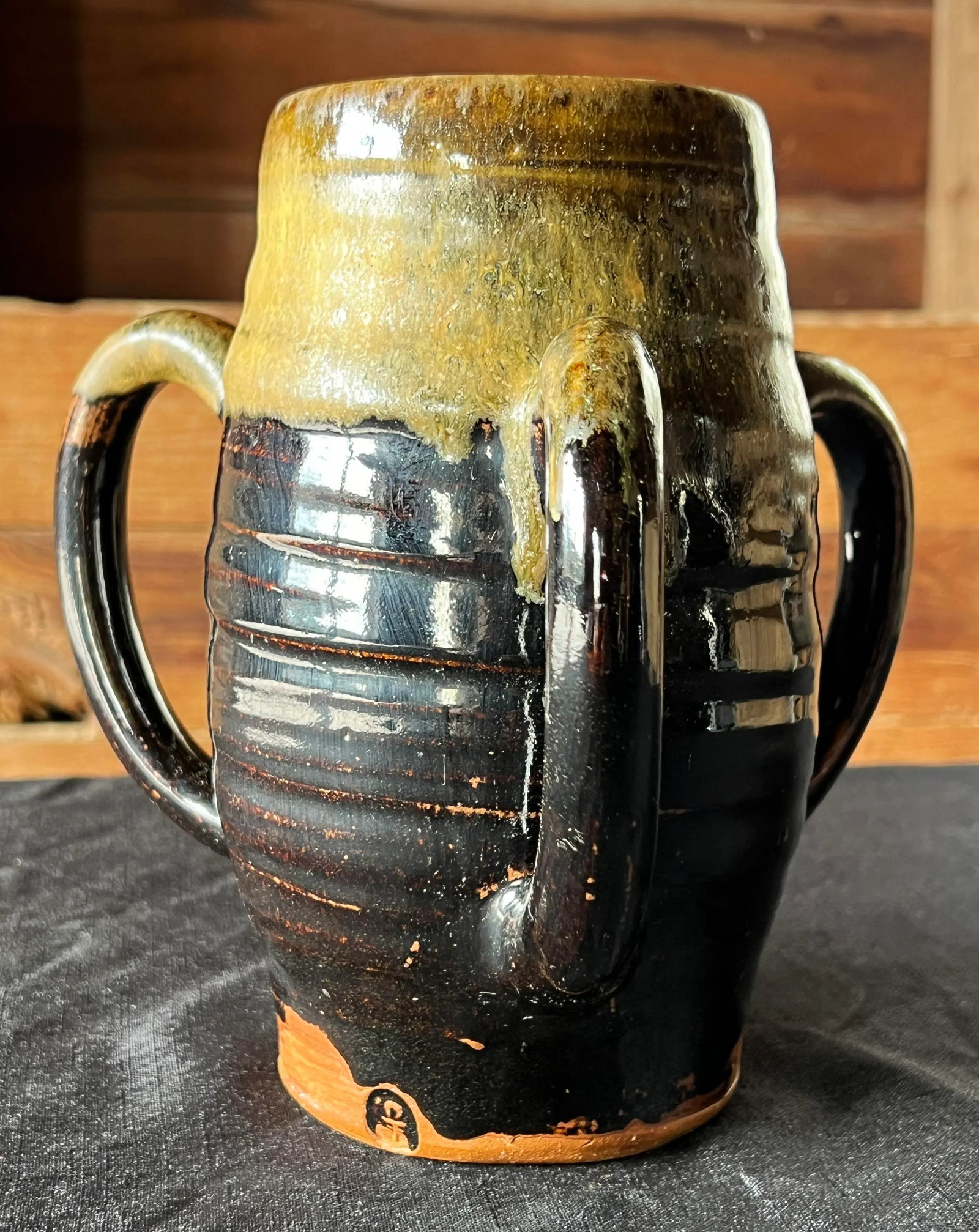Vintage Studio Pottery 3 Handled Loving Cup - 2