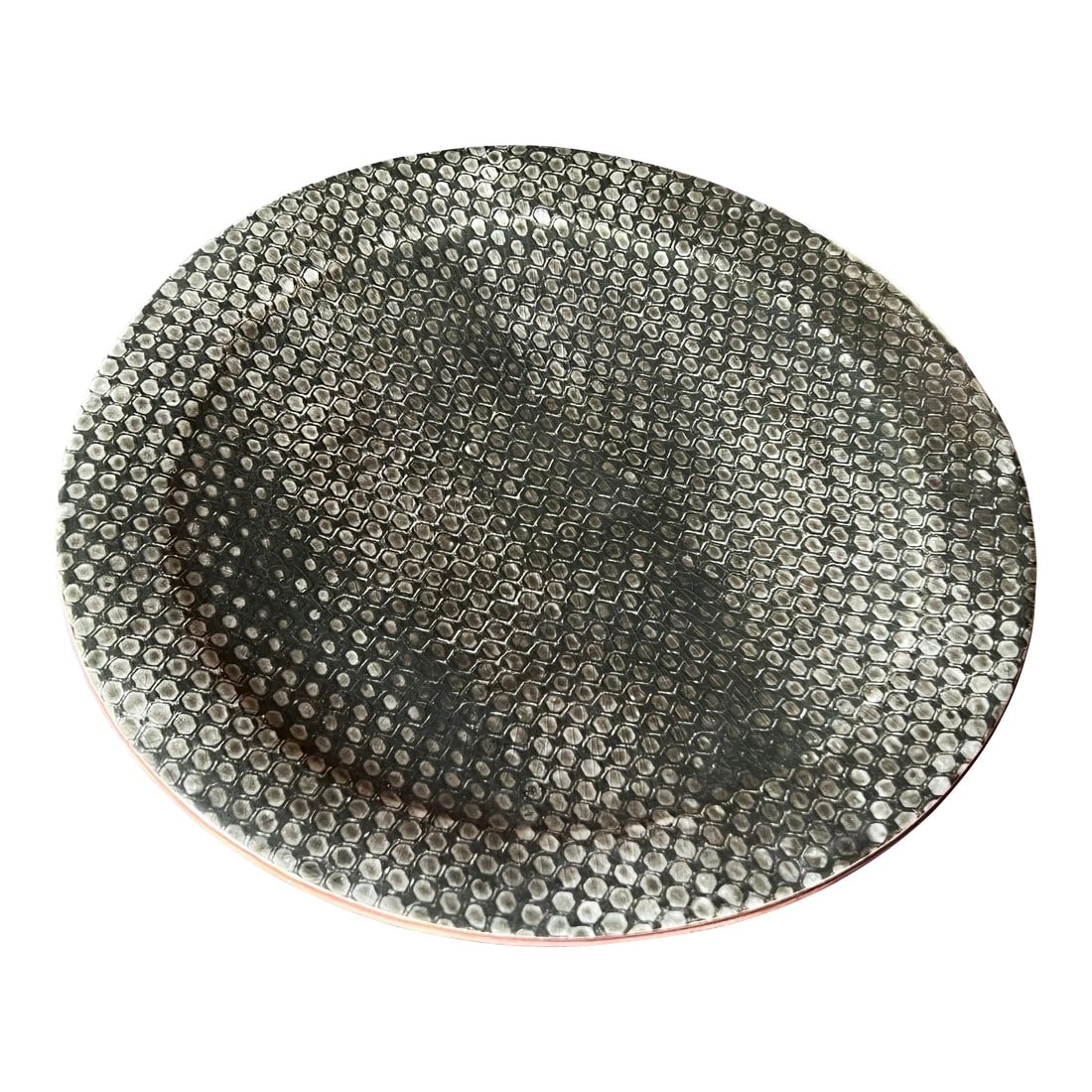 Vintaeg Ellen Evans Studio Art Pottery Snakeskin Charger / Platter: Fabulous piece of unique American art pottery by the great Ellen Evans of Terrafirma Ceramics of New York City, c.1997. It has a wonderful snakeskin glaze on it, and is in very good vintage condition 