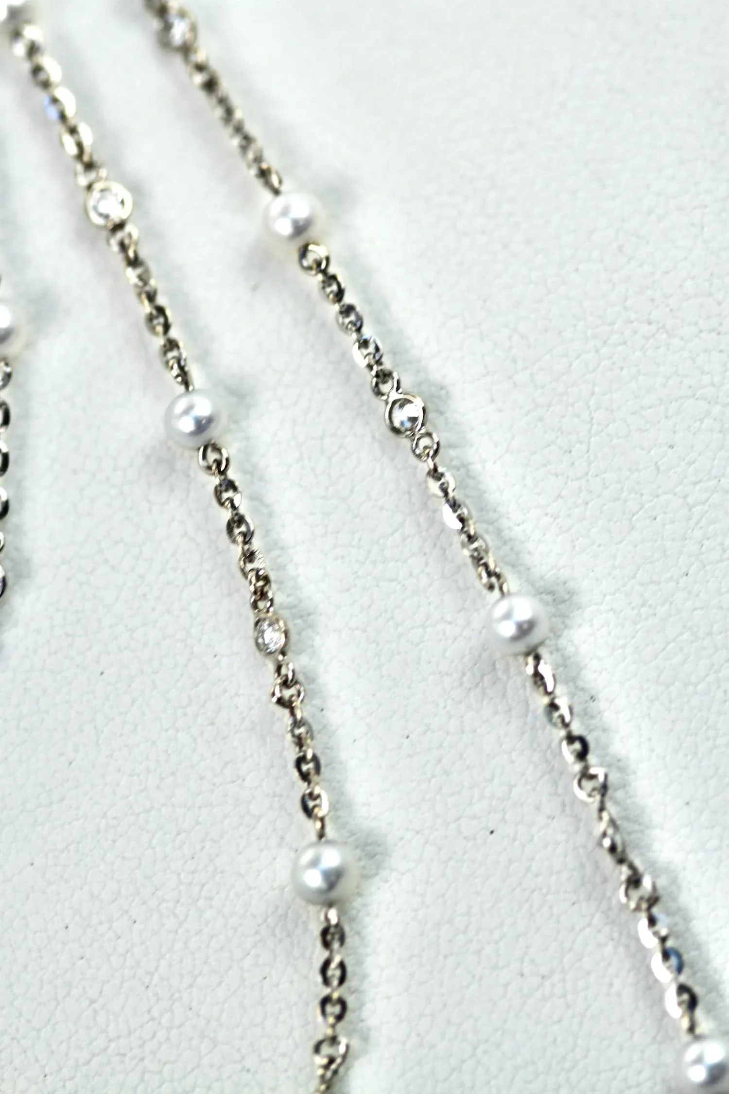 Seed Pearl Diamond Platinum 52" Long Necklace - 10