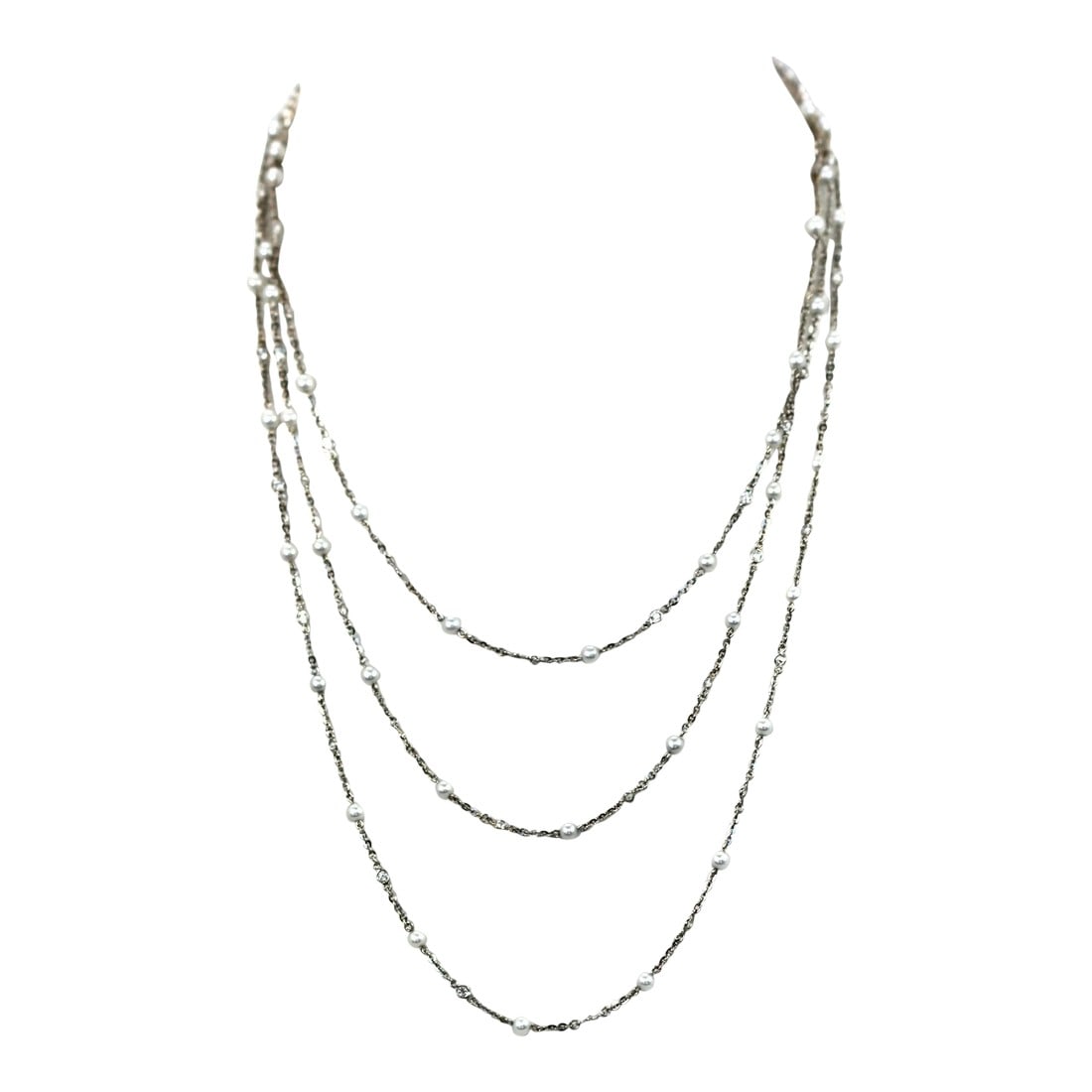 Seed Pearl Diamond Platinum 52" Long Necklace: This is part of Chairish's Fine Jewelry assortment. A many of you know I just love long chains. I had this made for me by my bench jeweler last year. This is a platinum chain and it is studded with