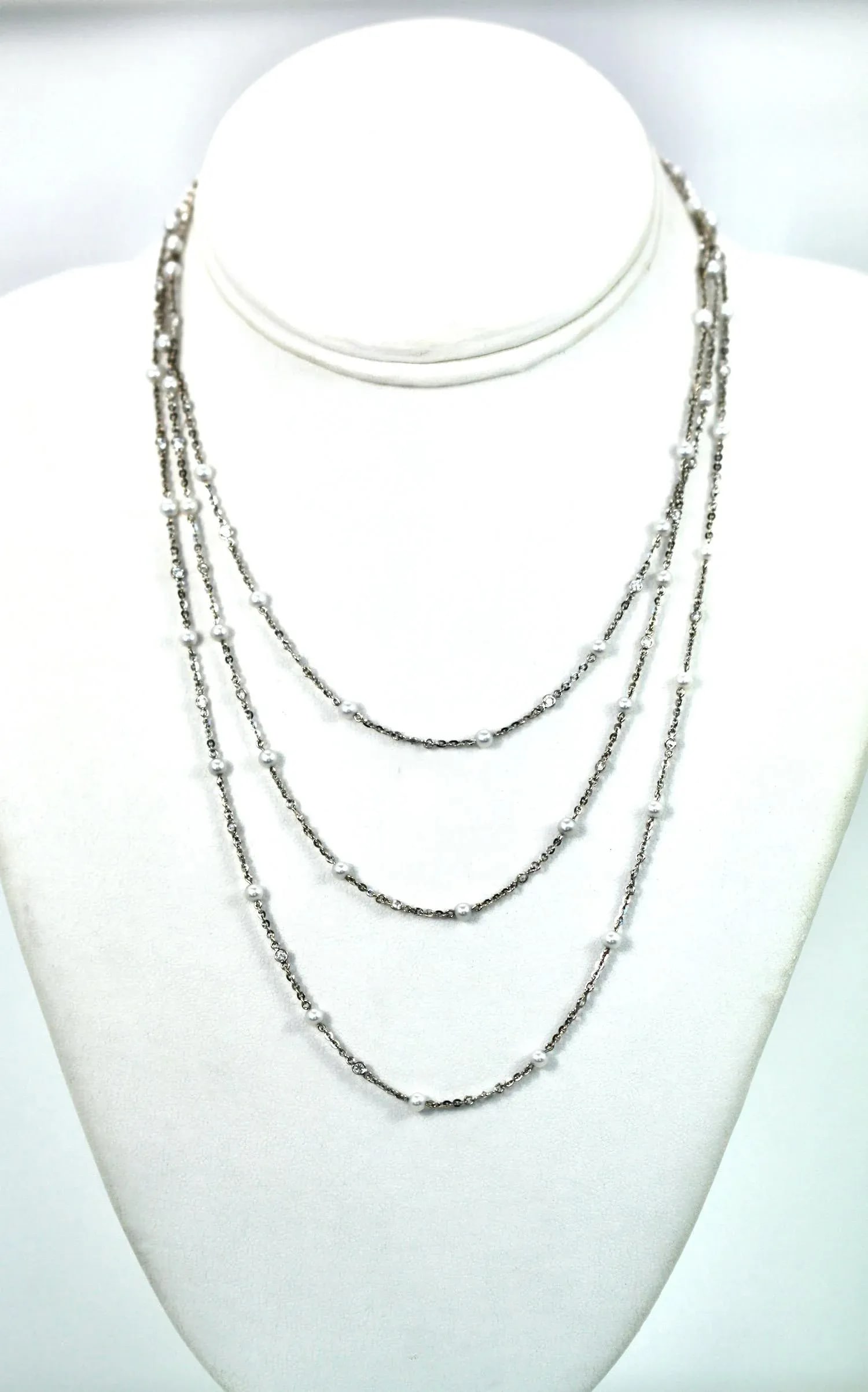 Seed Pearl Diamond Platinum 52" Long Necklace - 2