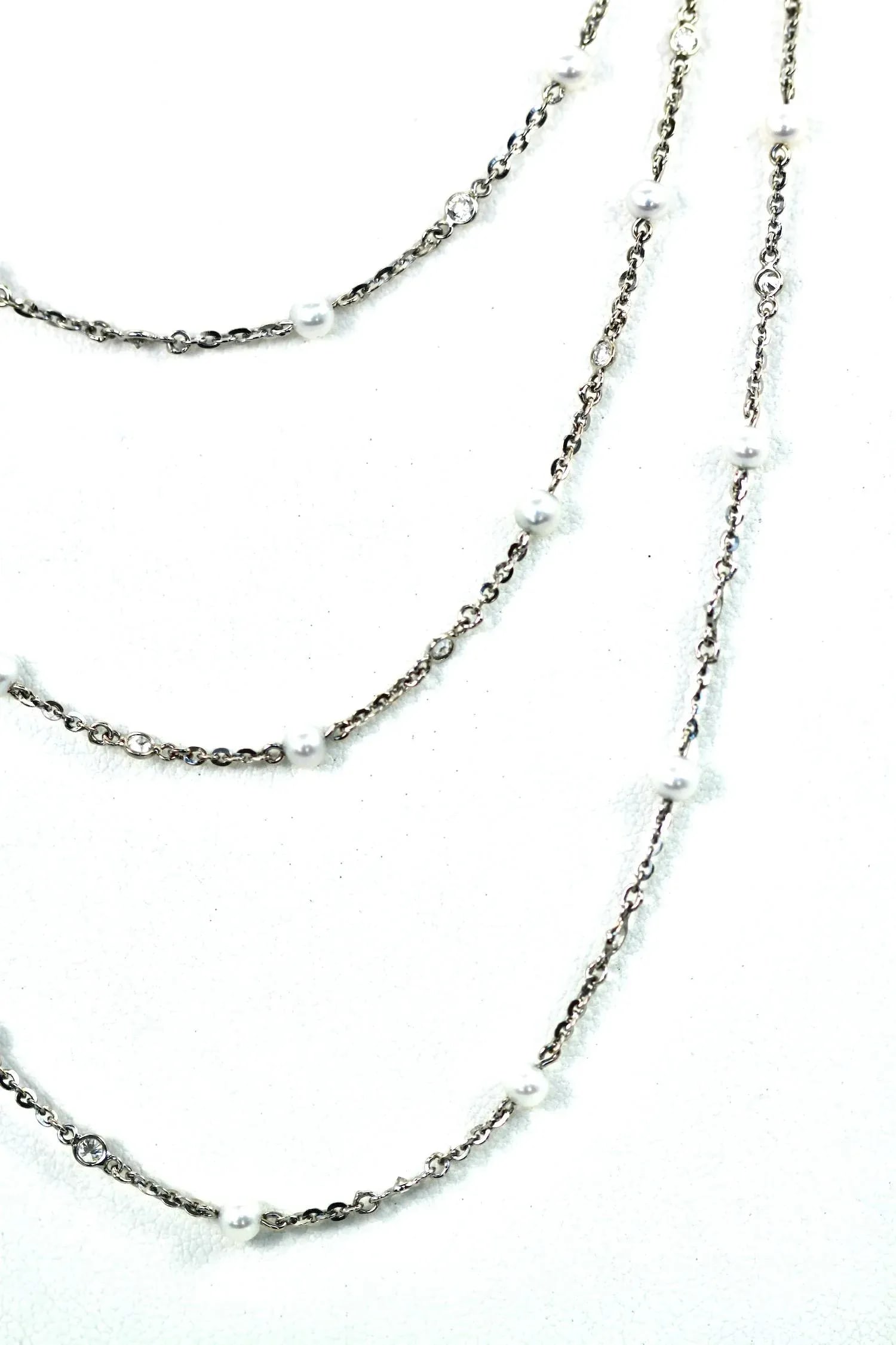 Seed Pearl Diamond Platinum 52" Long Necklace - 5