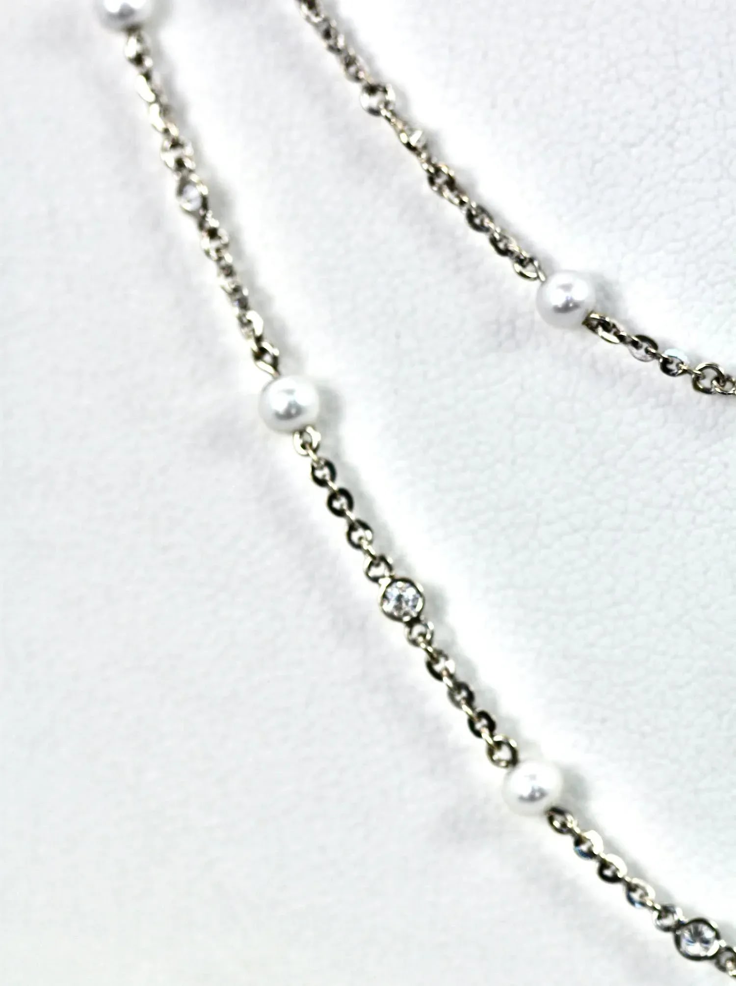 Seed Pearl Diamond Platinum 52" Long Necklace - 8