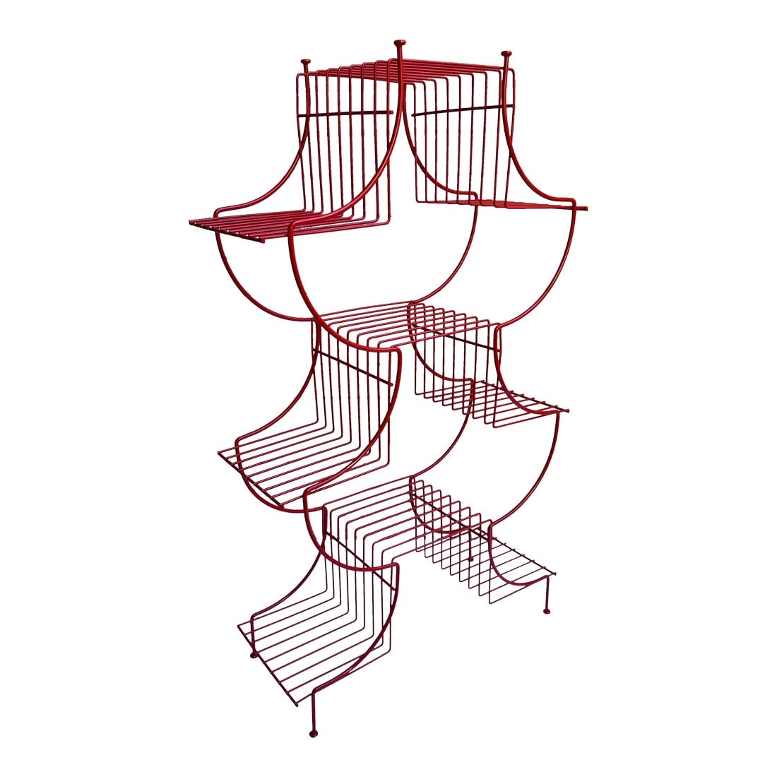 Vintage Mid-Century Atomic Pagoda Nine Tier Tole Plant Stand - Newly Painted Red: Introducing the exquisite Mid-Century Hollywood Regency Asian Pagoda Plant Stand, a stunning piece that combines elegance with functionality. Crafted from aluminum, this plant stand showcases