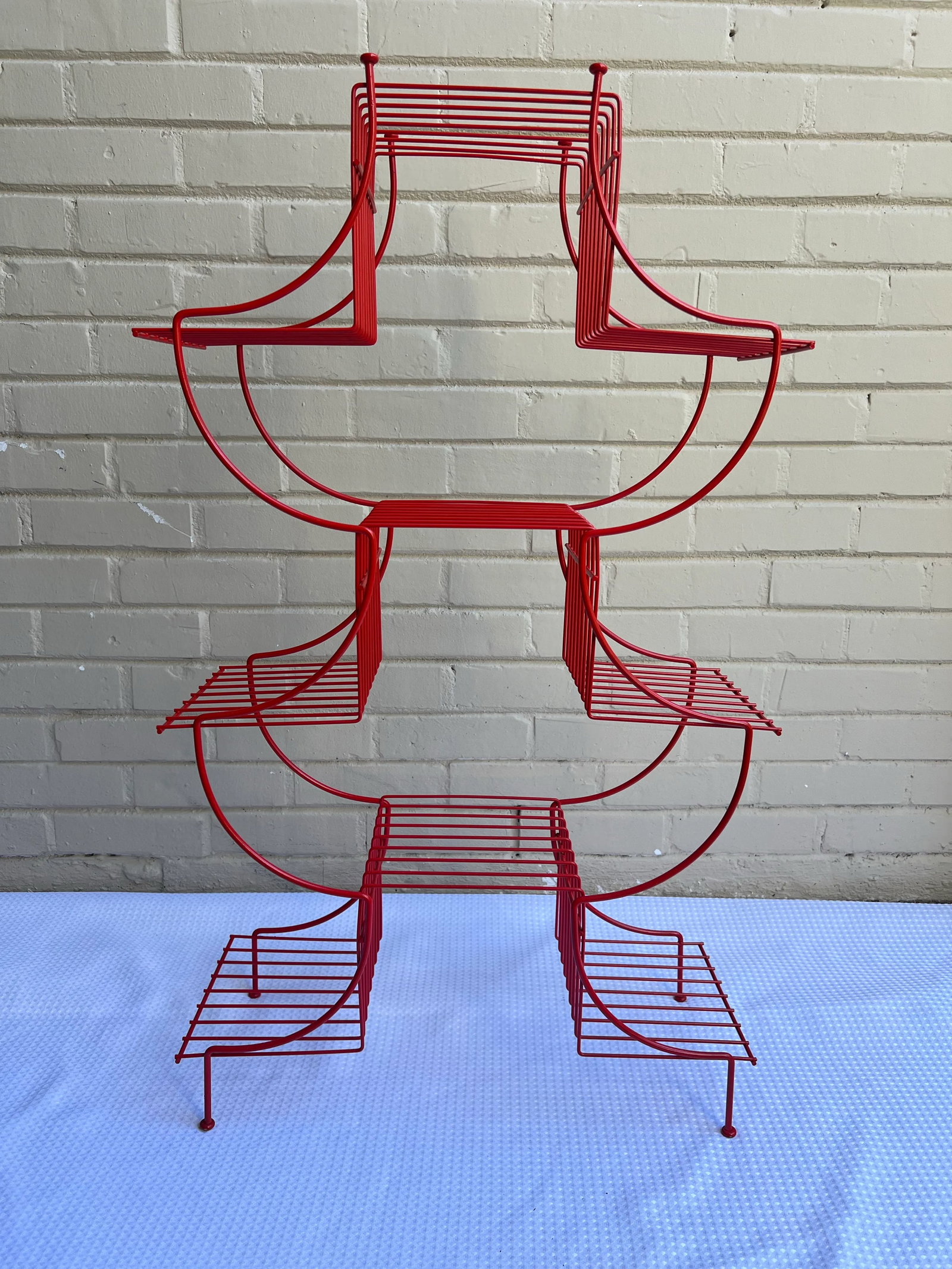 Vintage Mid-Century Atomic Pagoda Nine Tier Tole Plant Stand - Newly Painted Red - 2